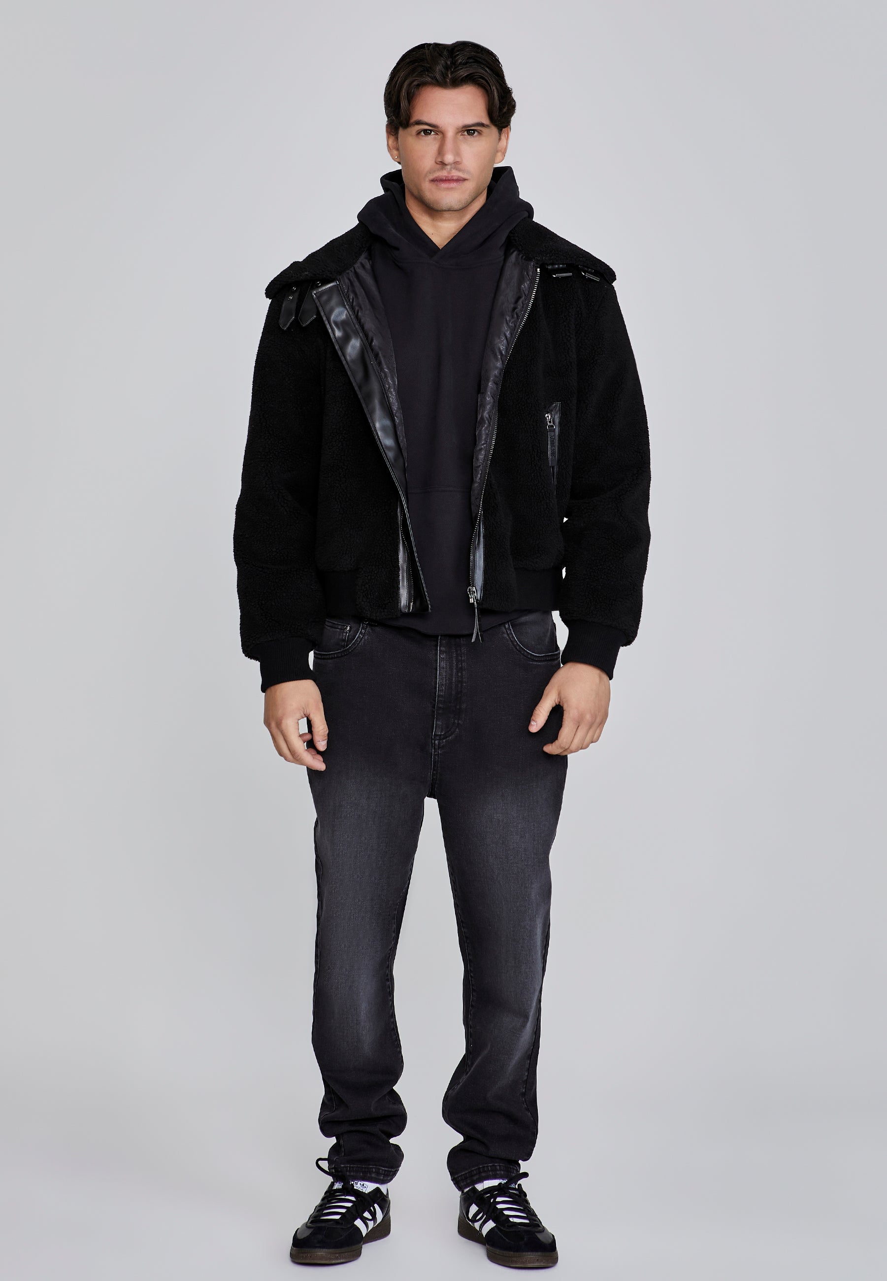 Sherpa Bomber Jacket in Black Vestes SikSilk   