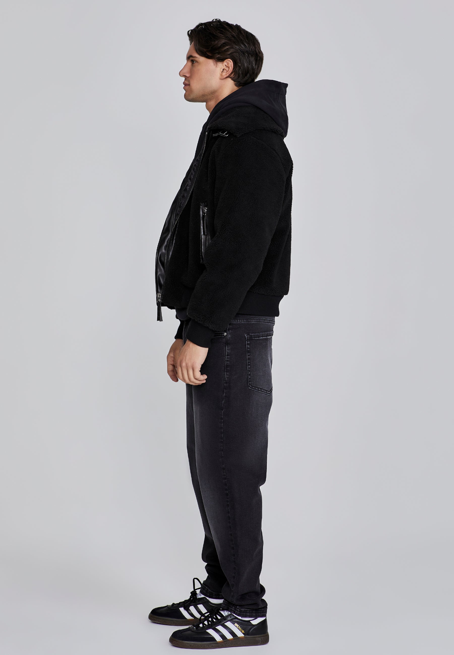 Sherpa Bomber Jacket in Black Vestes SikSilk   