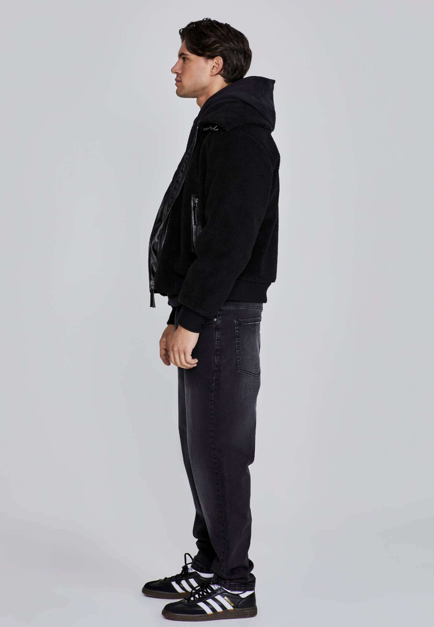 Sherpa Bomber Jacket in Black Vestes SikSilk   