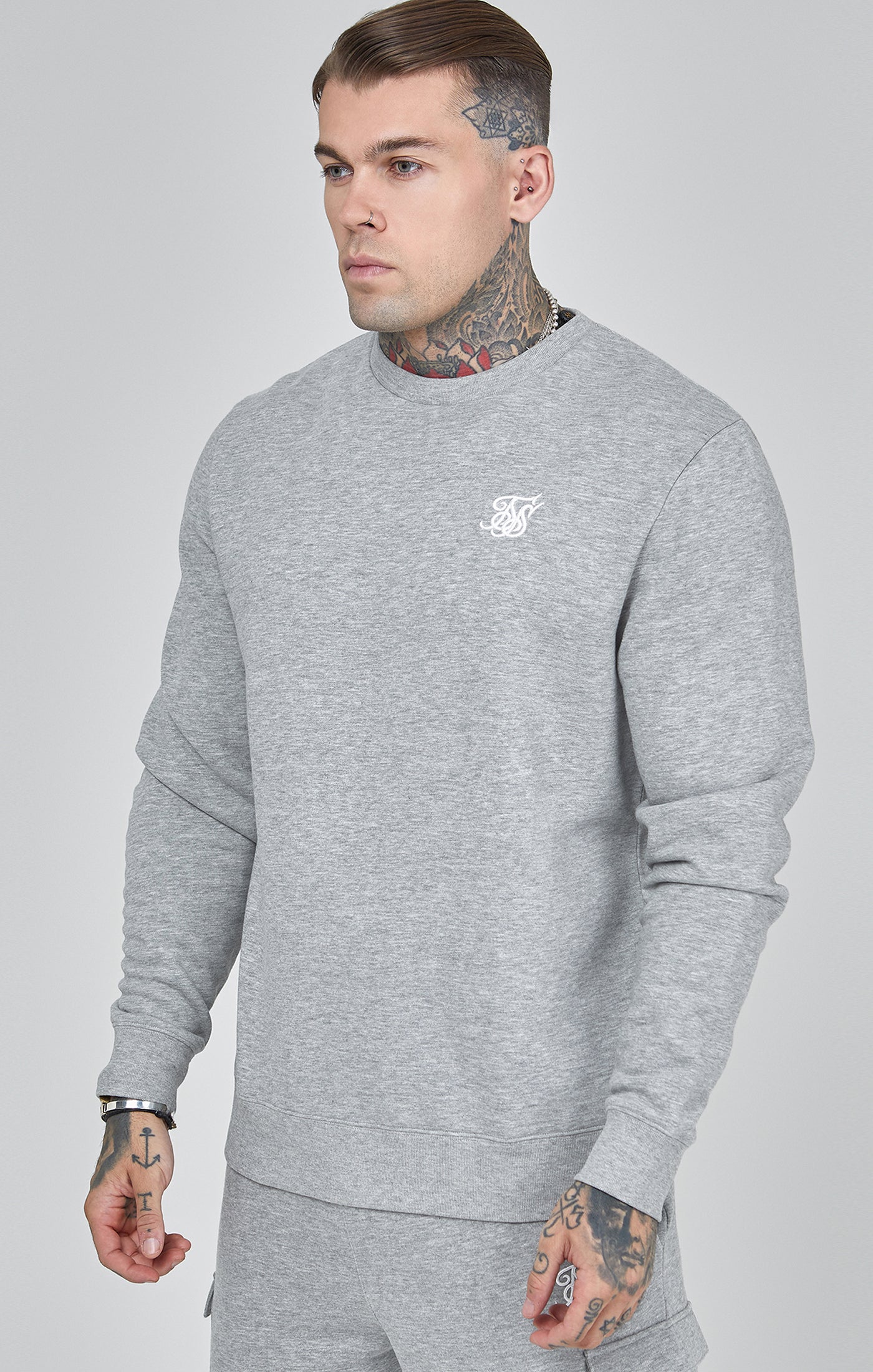 Sweat Essentials in Grey Marl Sweatshirts SikSilk   