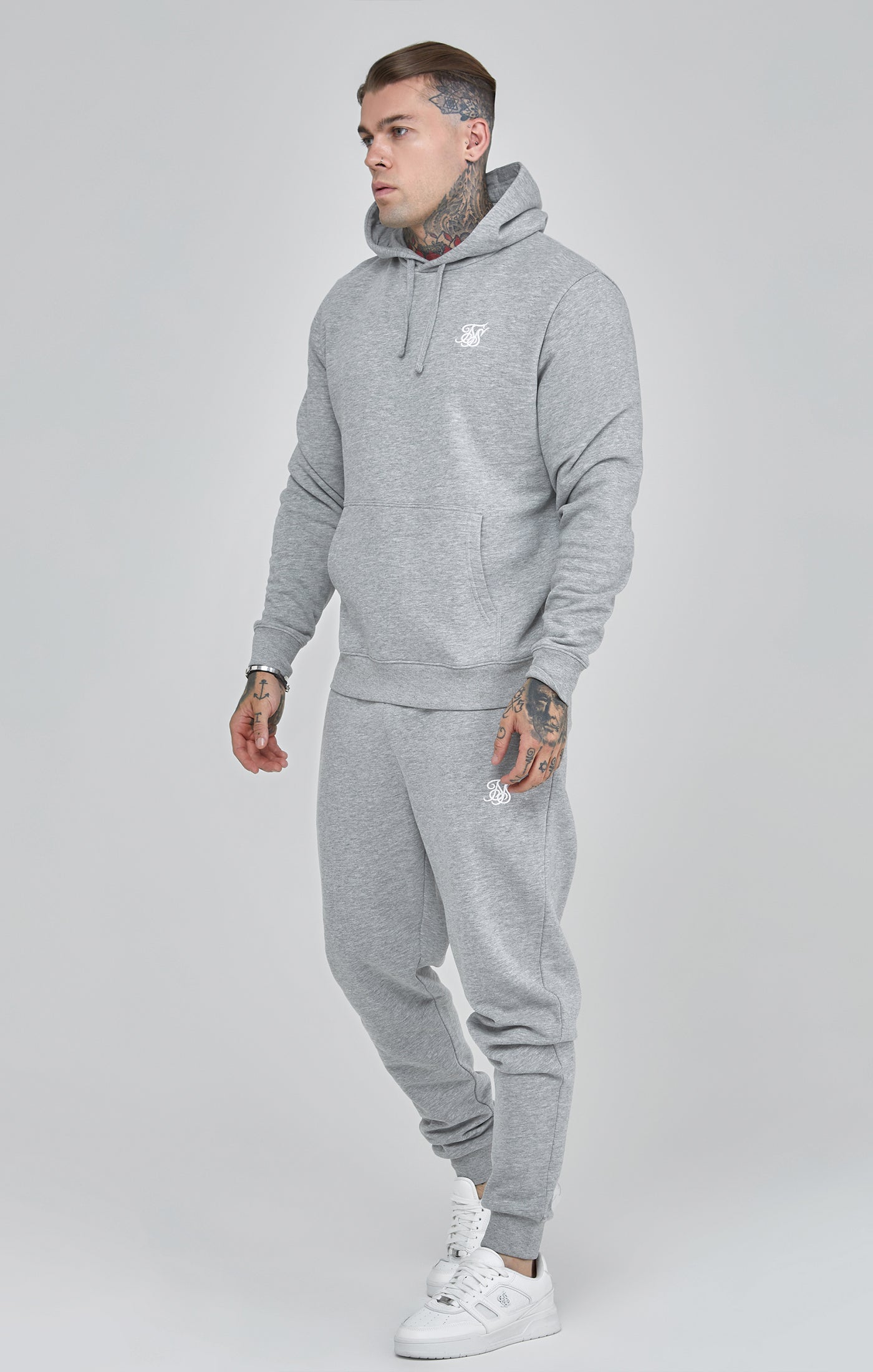 Essentials Overhead Hoodie in Grey Marl Sweat à capuche SikSilk   