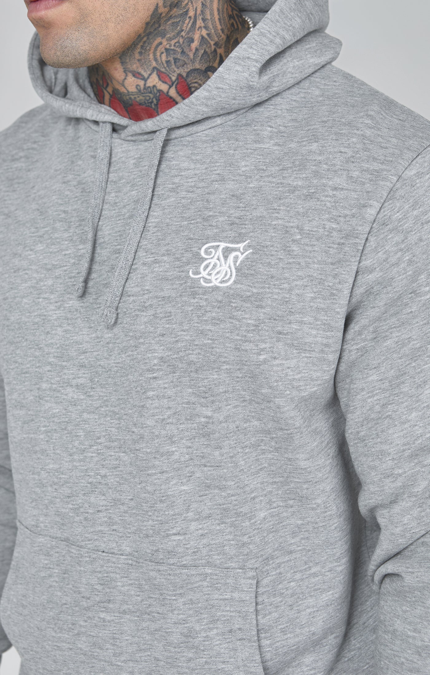 Essentials Overhead Hoodie in Grey Marl Sweat à capuche SikSilk   