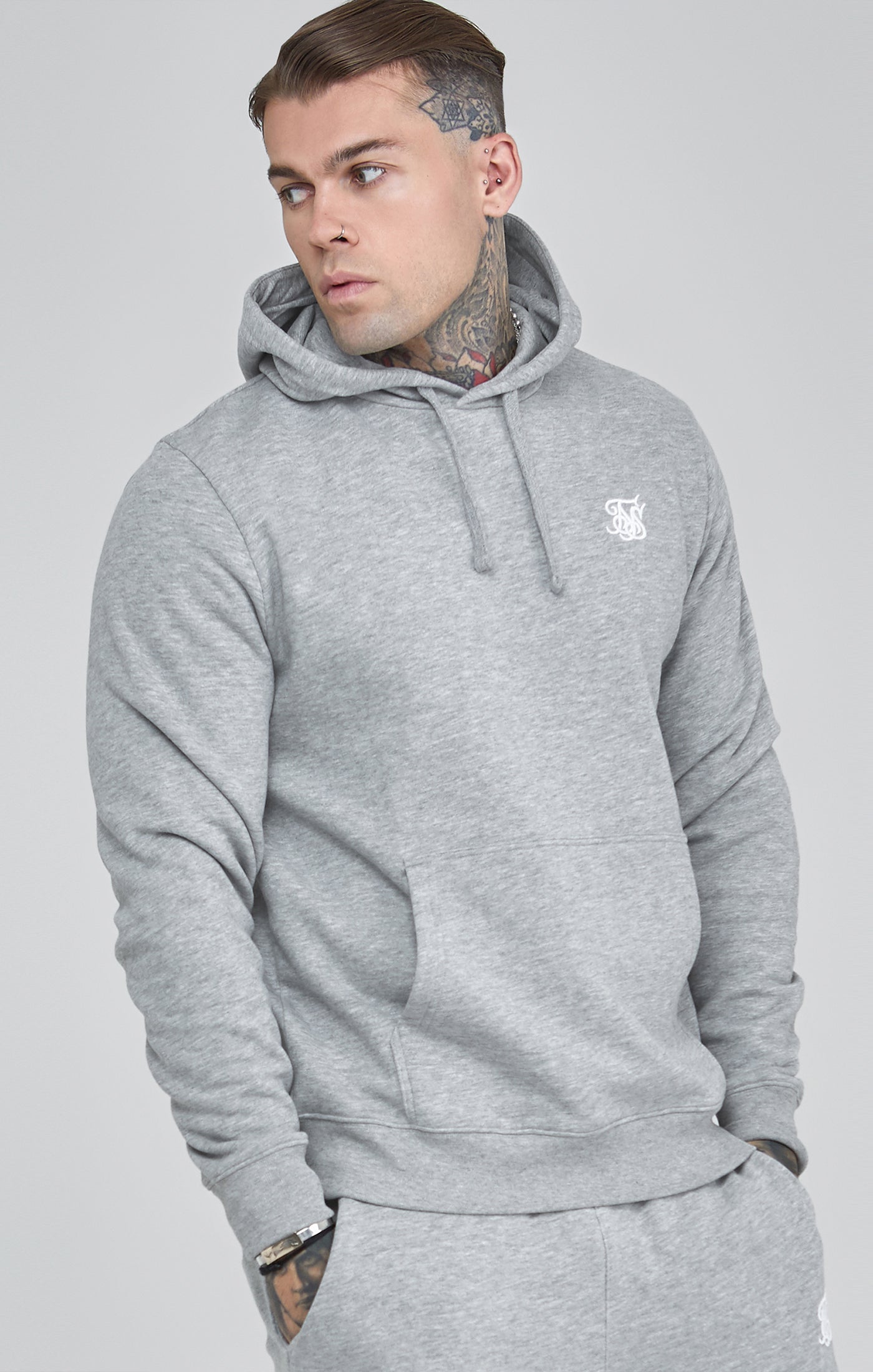 Essentials Overhead Hoodie in Grey Marl Sweat à capuche SikSilk   