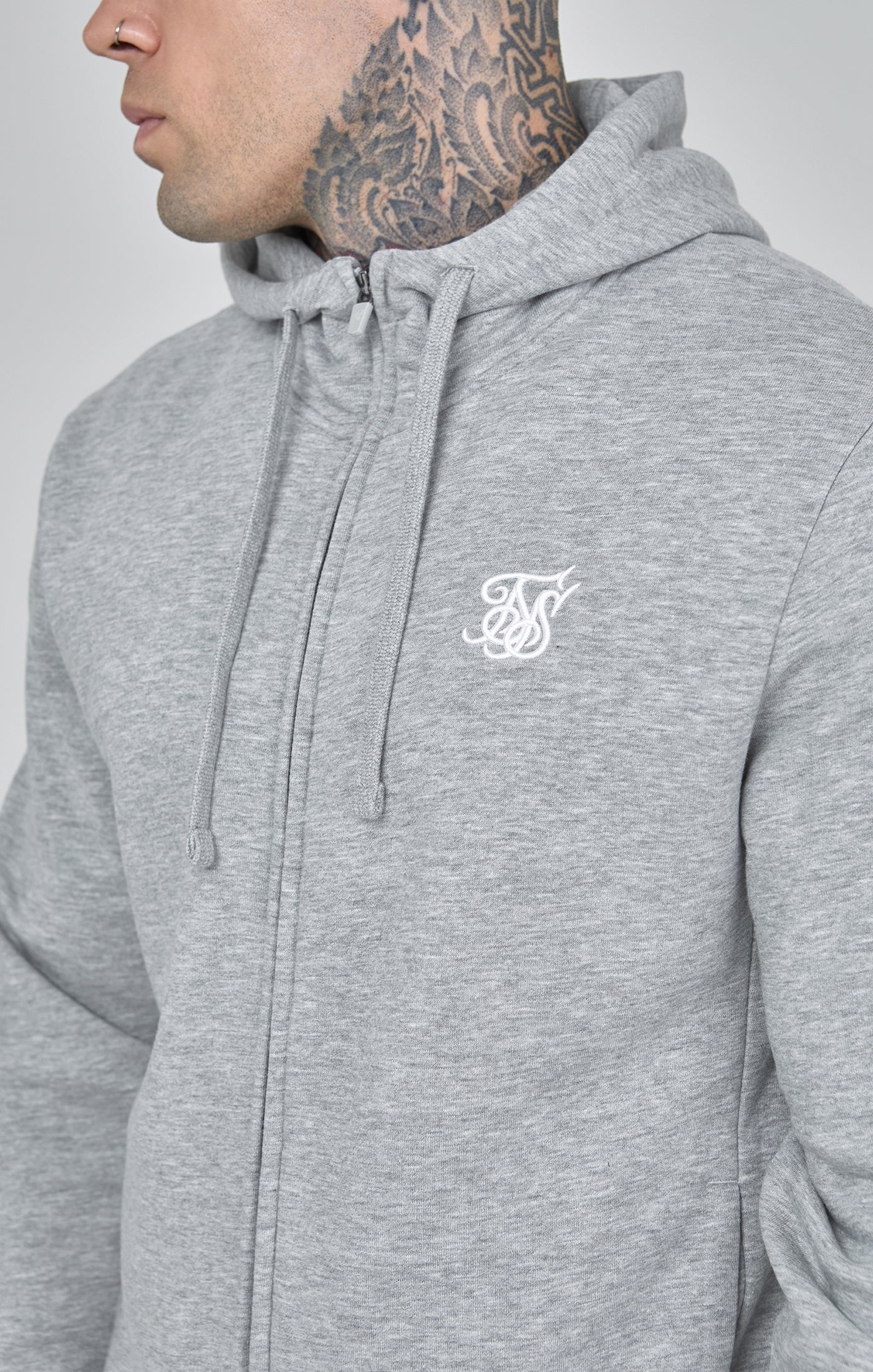 Essentials Full Zip Hoodie in Grey Marl Vestes à capuche SikSilk   