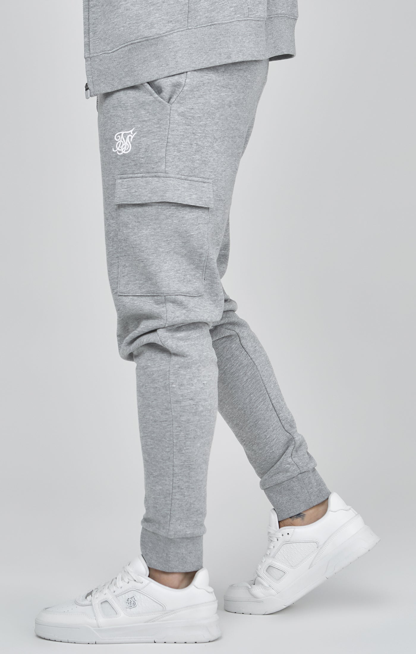 Essentials Cargo Joggers in Grey Marl Pantalon SikSilk   