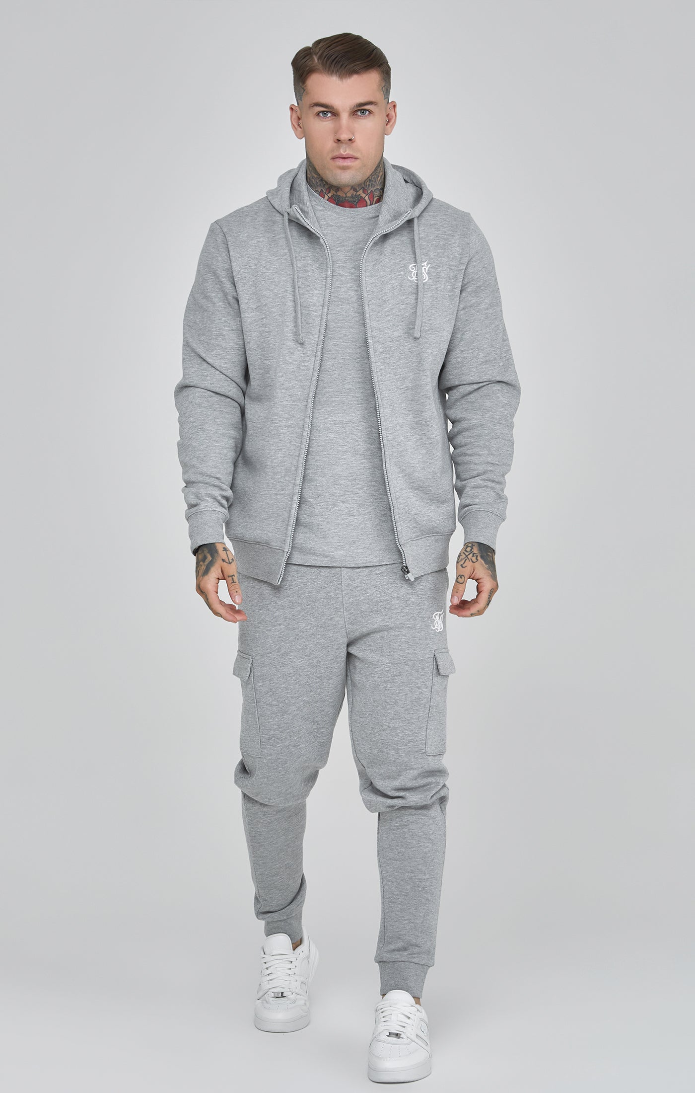 Essentials Cargo Joggers in Grey Marl Pantalon SikSilk   