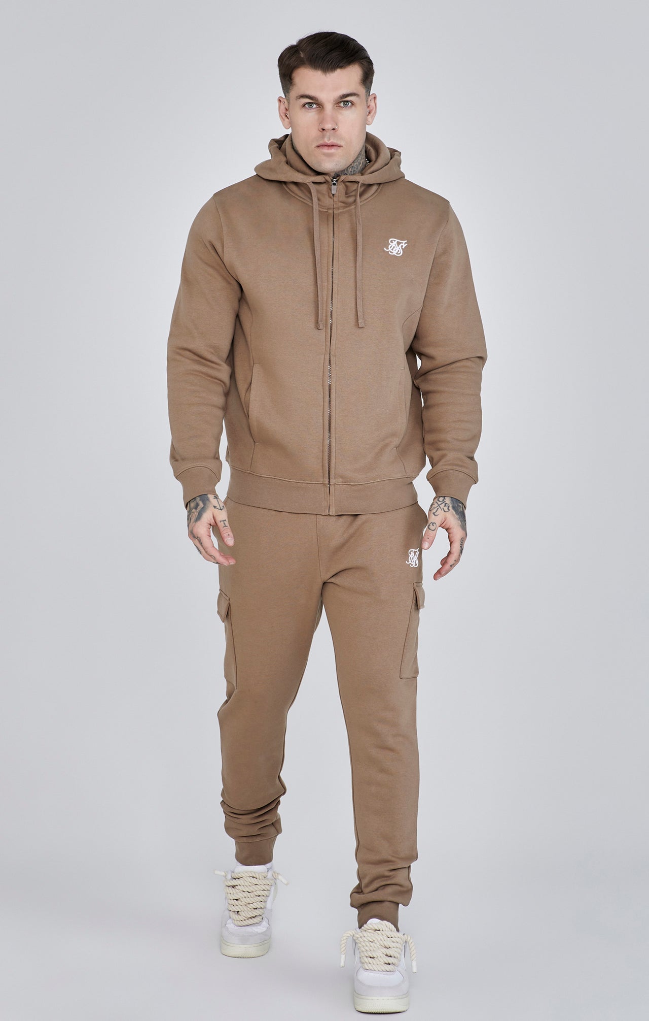 Essentials Full Zip Hoodie in Brown Sweat à capuche SikSilk   