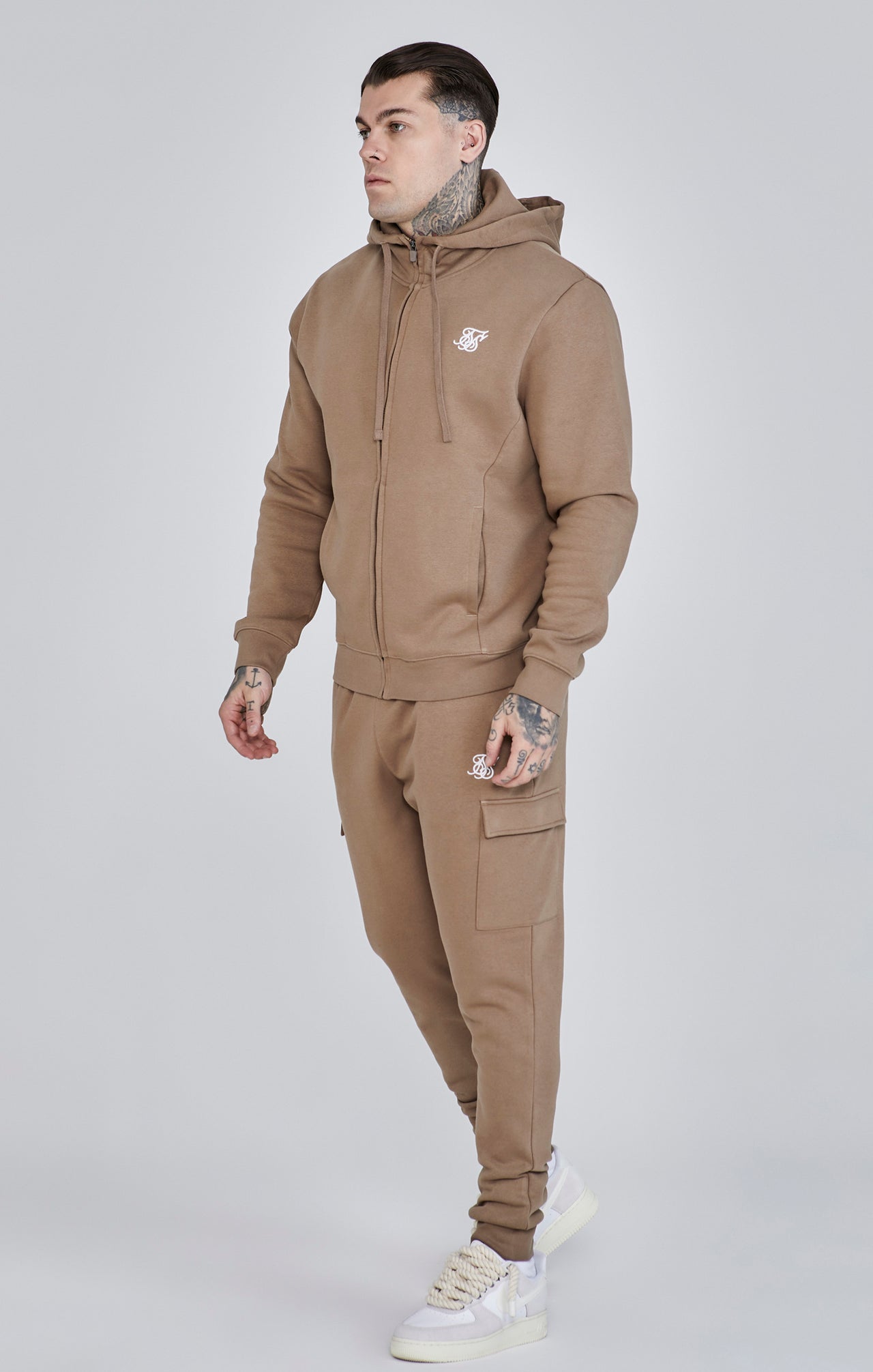 Essentials Full Zip Hoodie in Brown Sweat à capuche SikSilk   