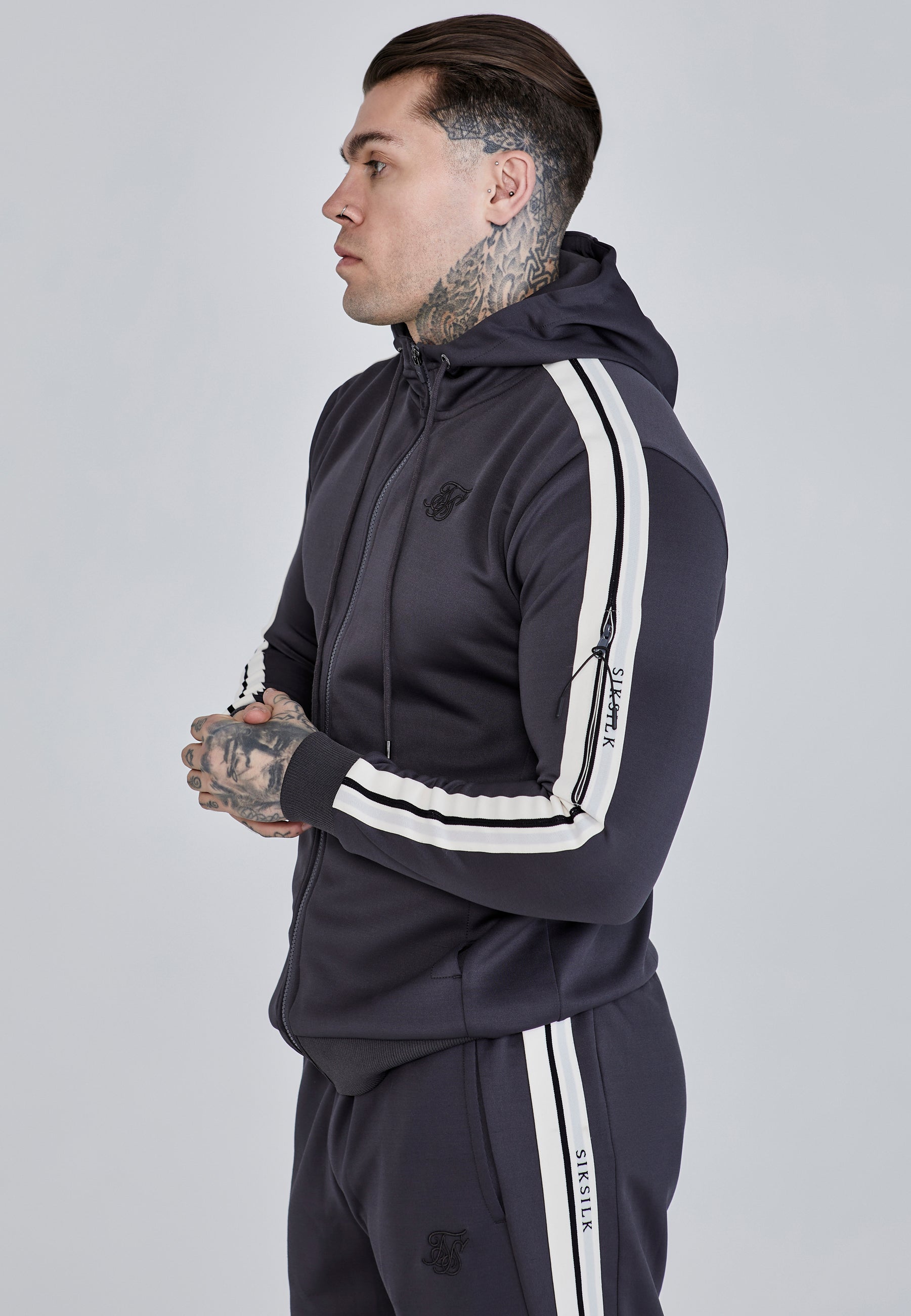 Full Zip Hoodie in Grey Vestes à capuche SikSilk   