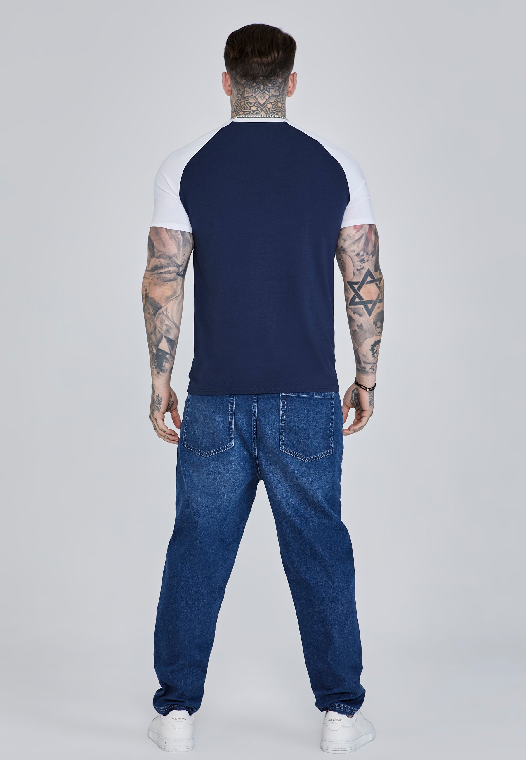 T-shirt raglan bleu marine, blanc T-shirts SikSilk   