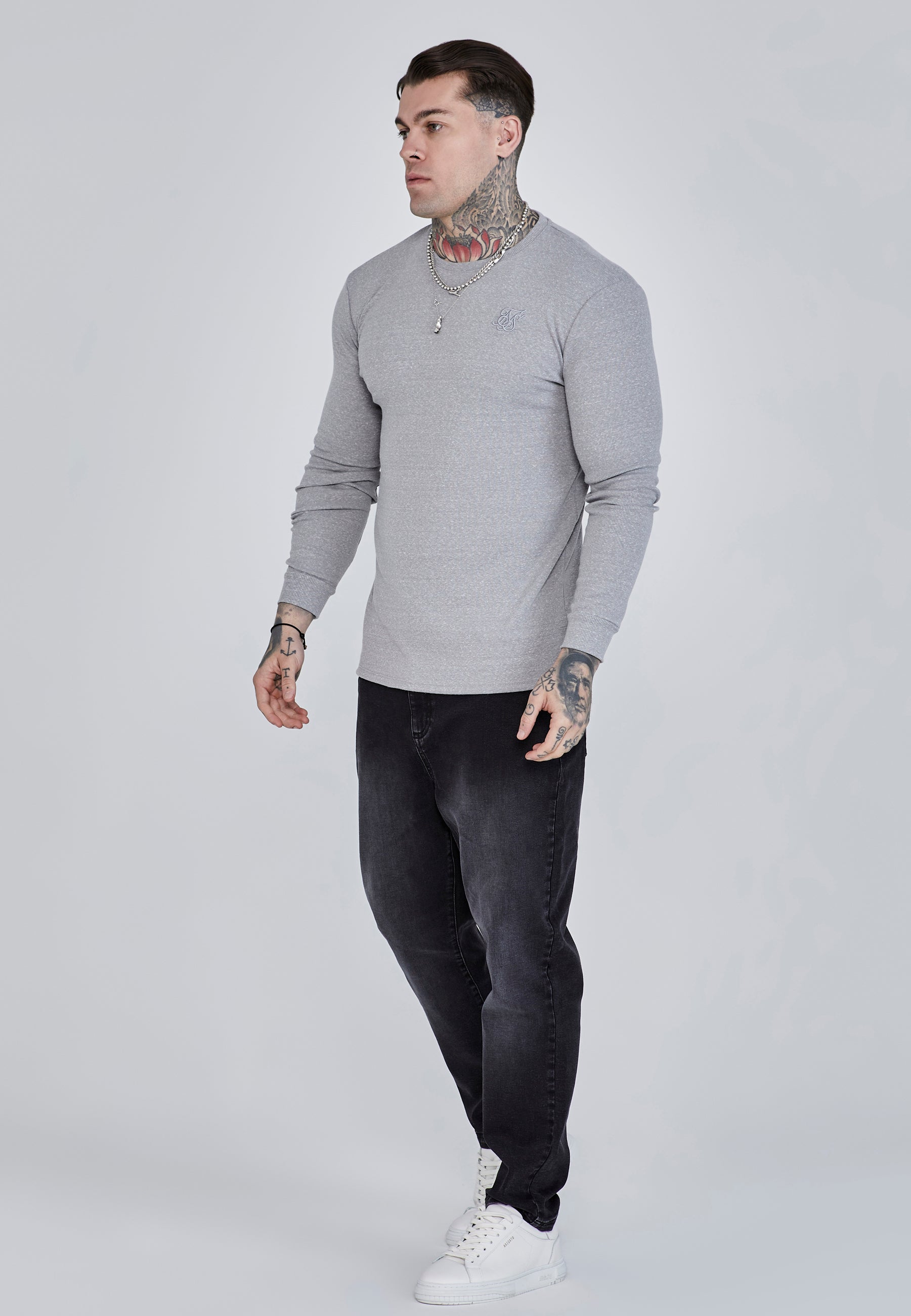 T-shirt à manches longues en gris marl T-shirts SikSilk   