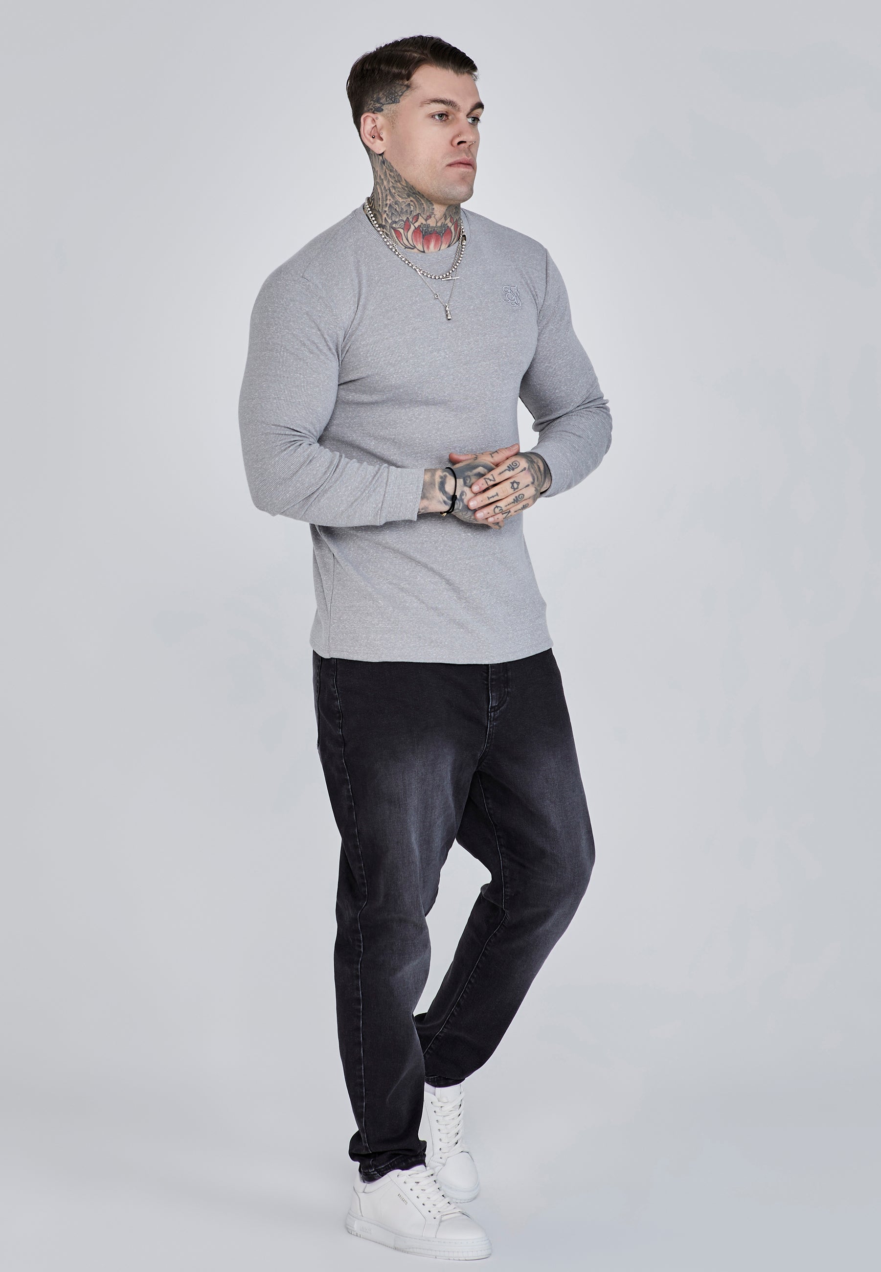 T-shirt à manches longues en gris marl T-shirts SikSilk   