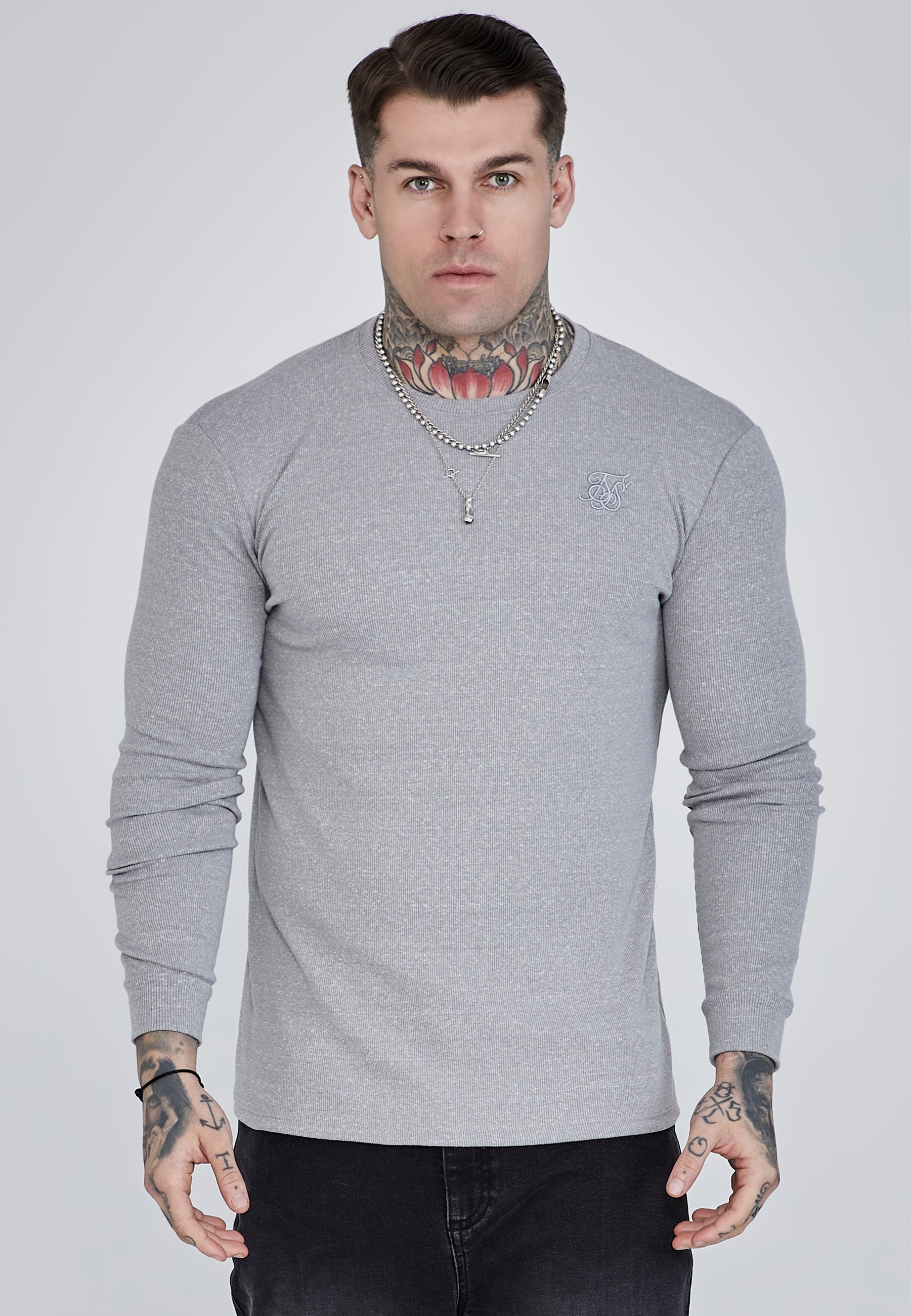 T-shirt à manches longues en gris marl T-shirts SikSilk   