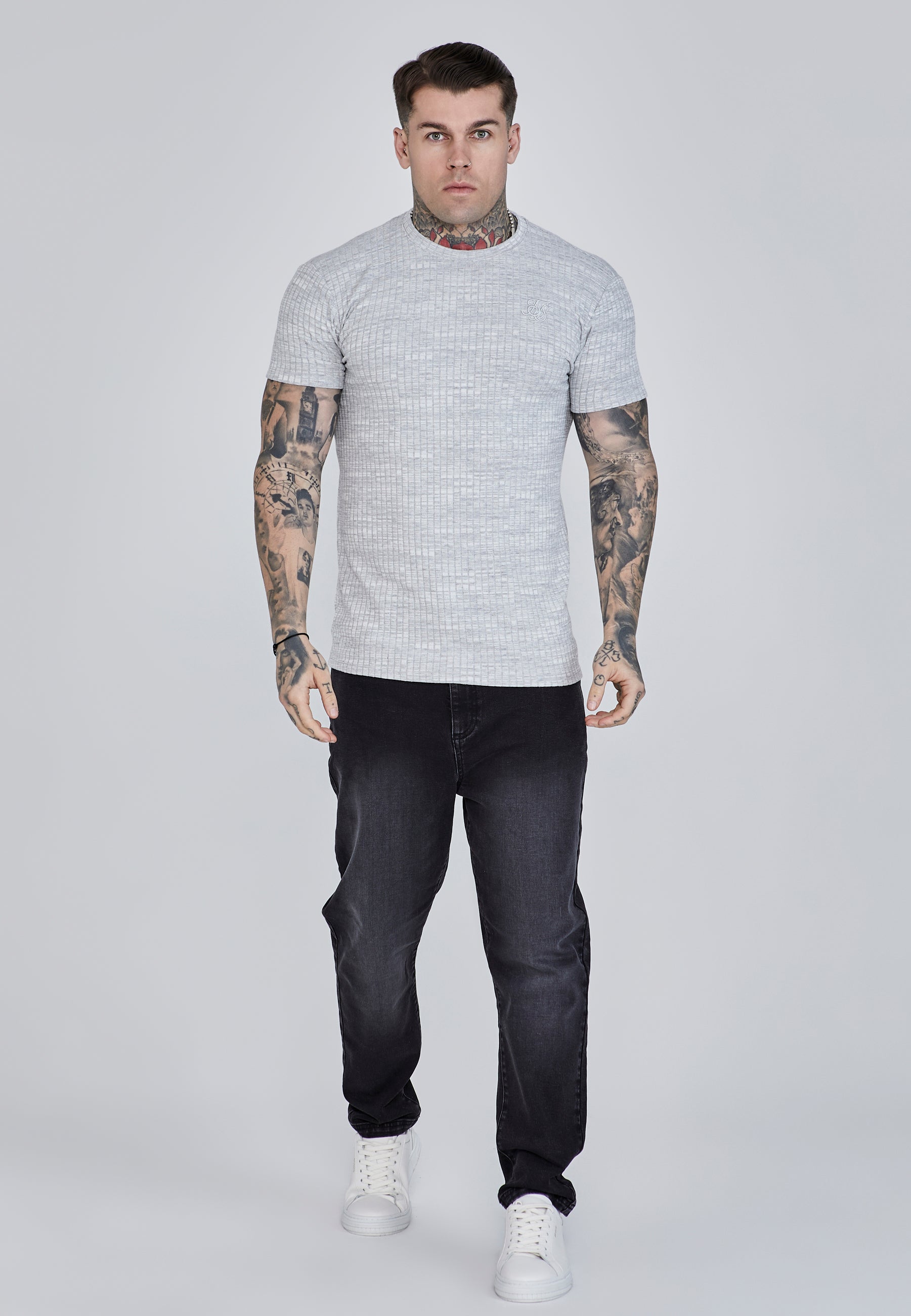 T-shirt Rib Knit en gris clair T-shirts SikSilk   