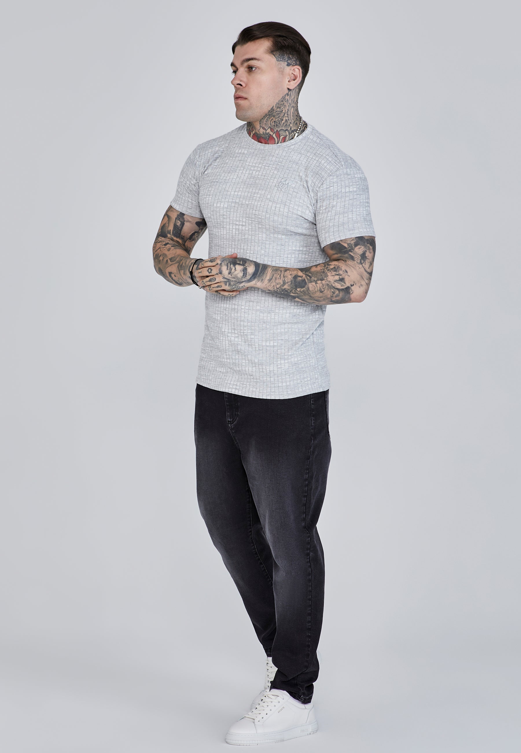 T-shirt Rib Knit en gris clair T-shirts SikSilk   