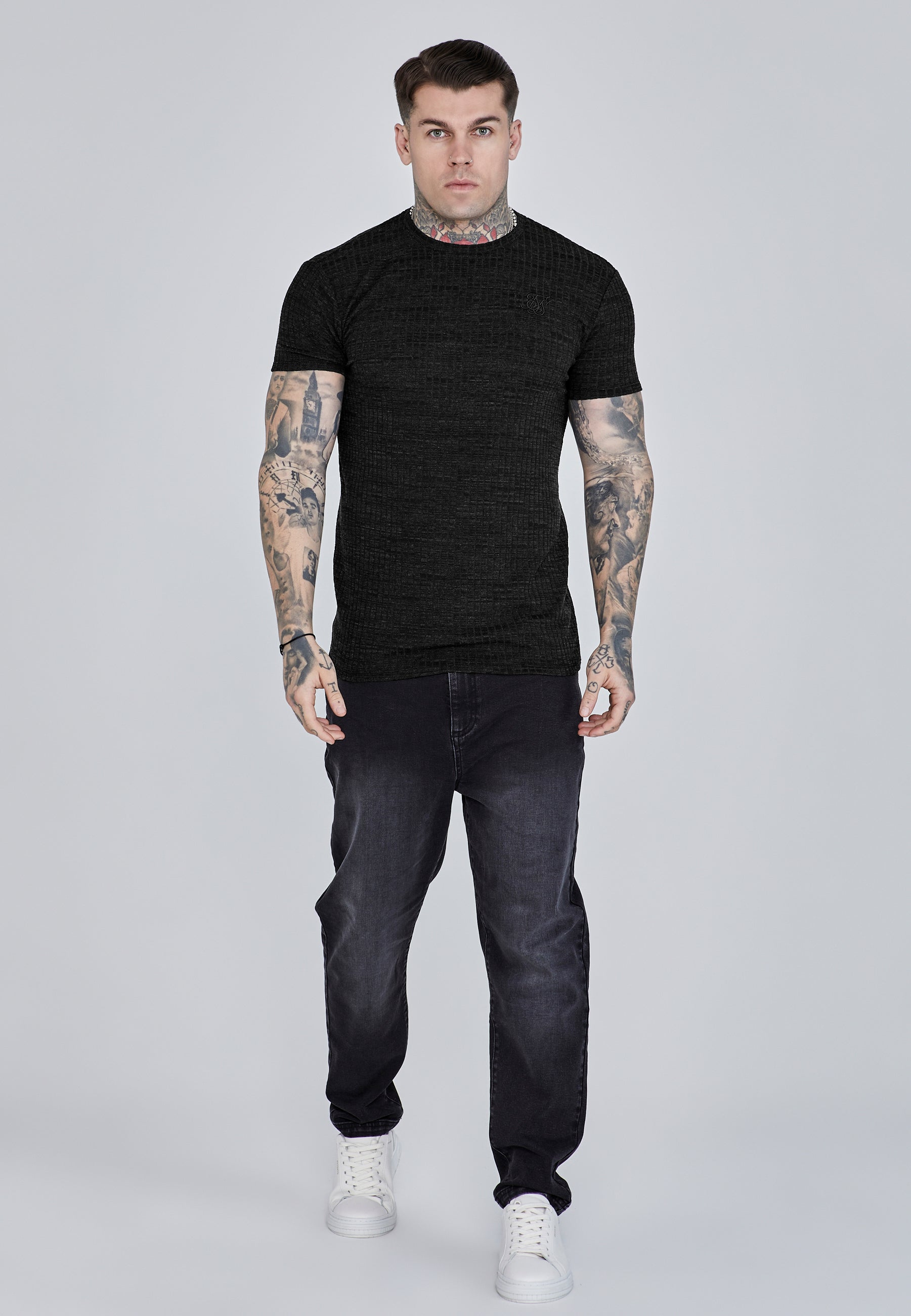 T-shirt Rib Knit en noir T-shirts SikSilk   