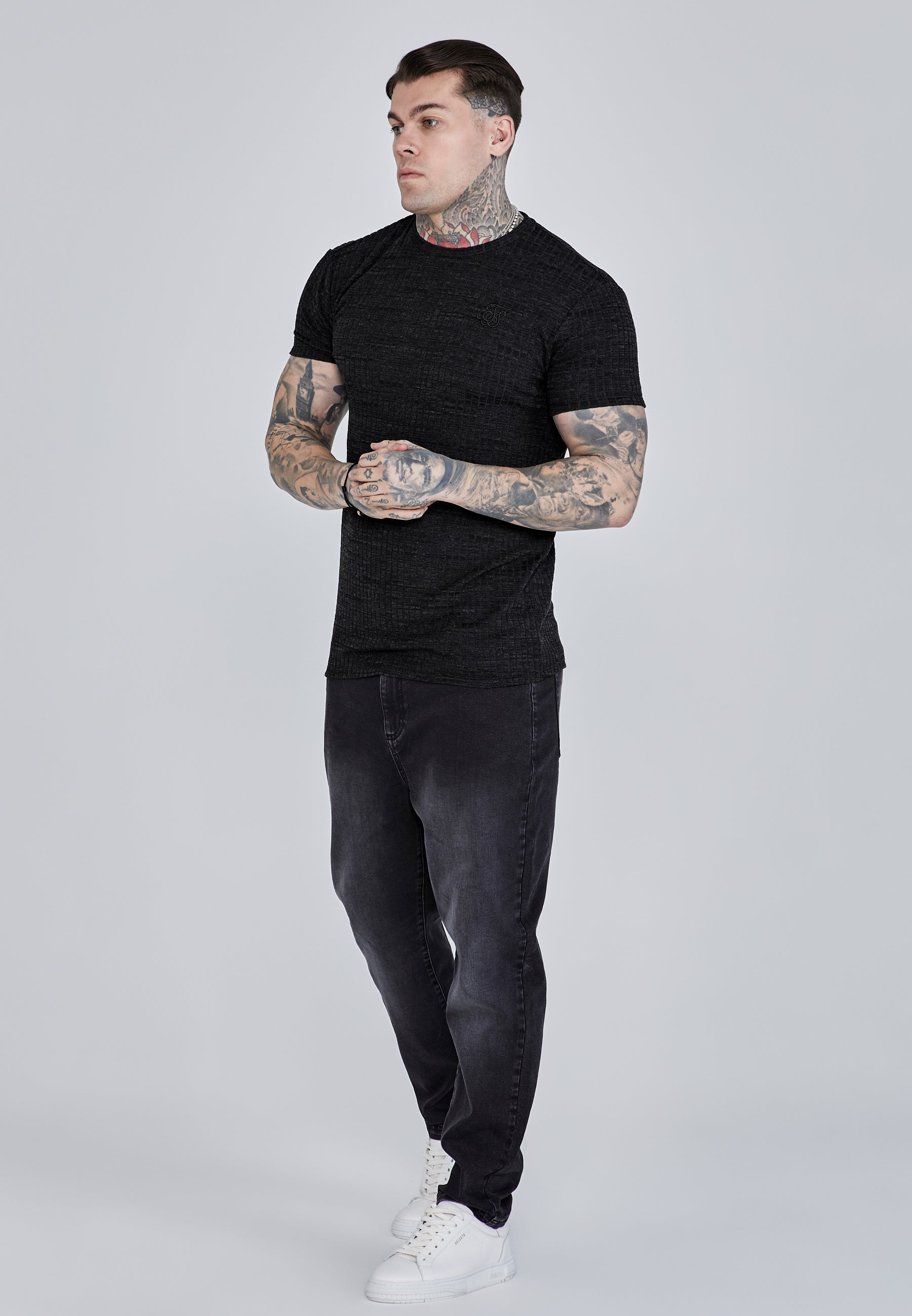 T-shirt Rib Knit en noir T-shirts SikSilk   