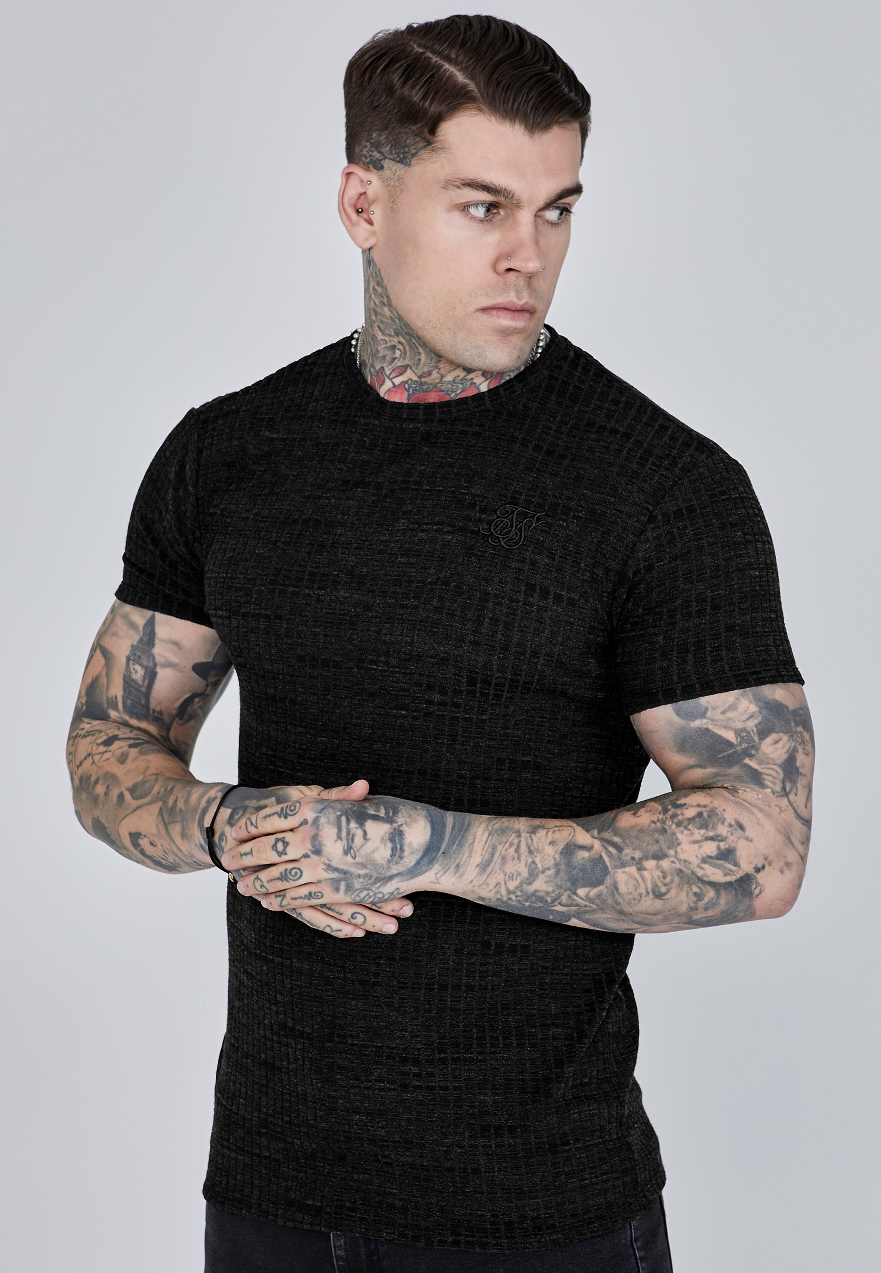 T-shirt Rib Knit en noir T-shirts SikSilk   