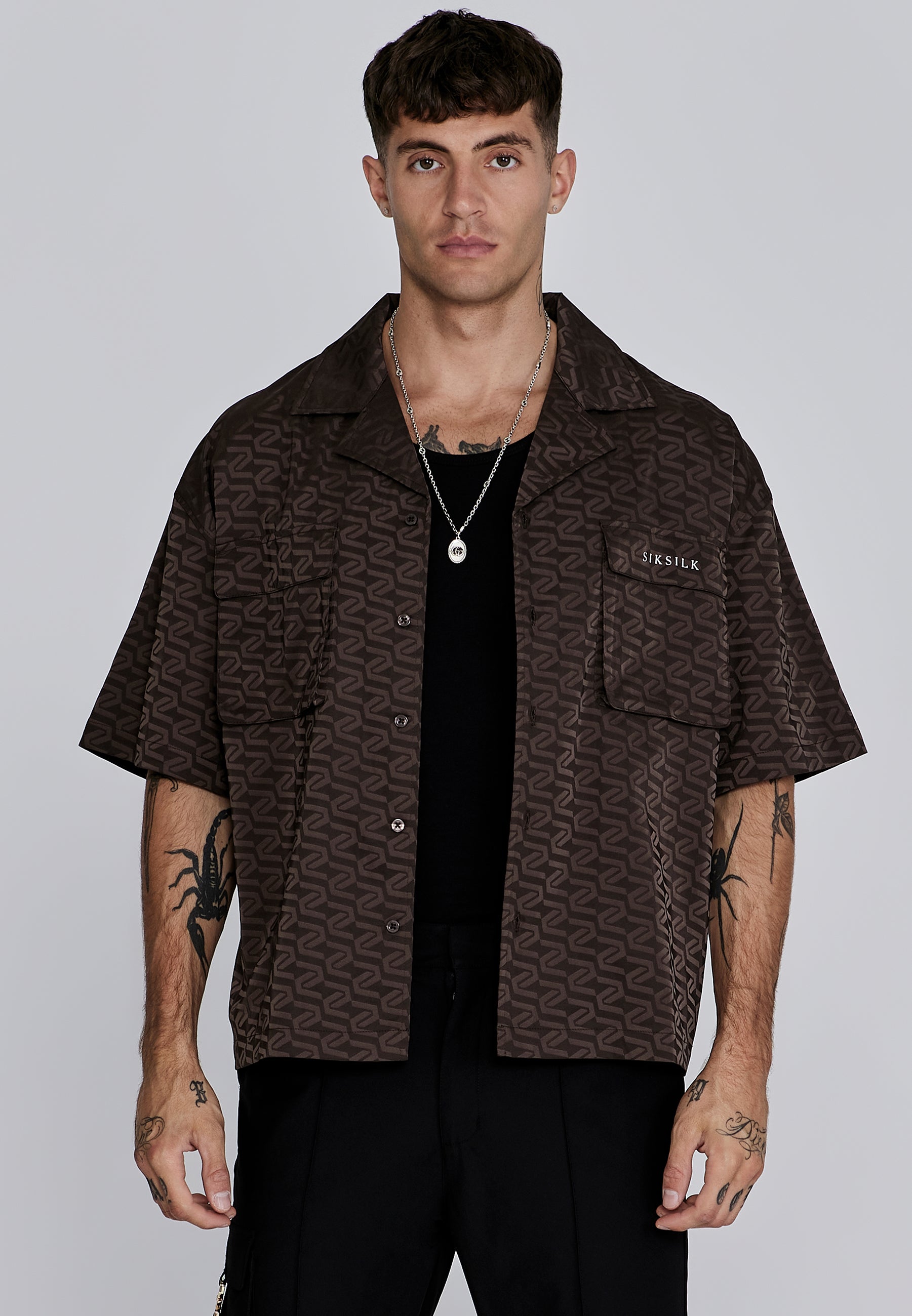 Utility Shirt in Brown Chemises SikSilk