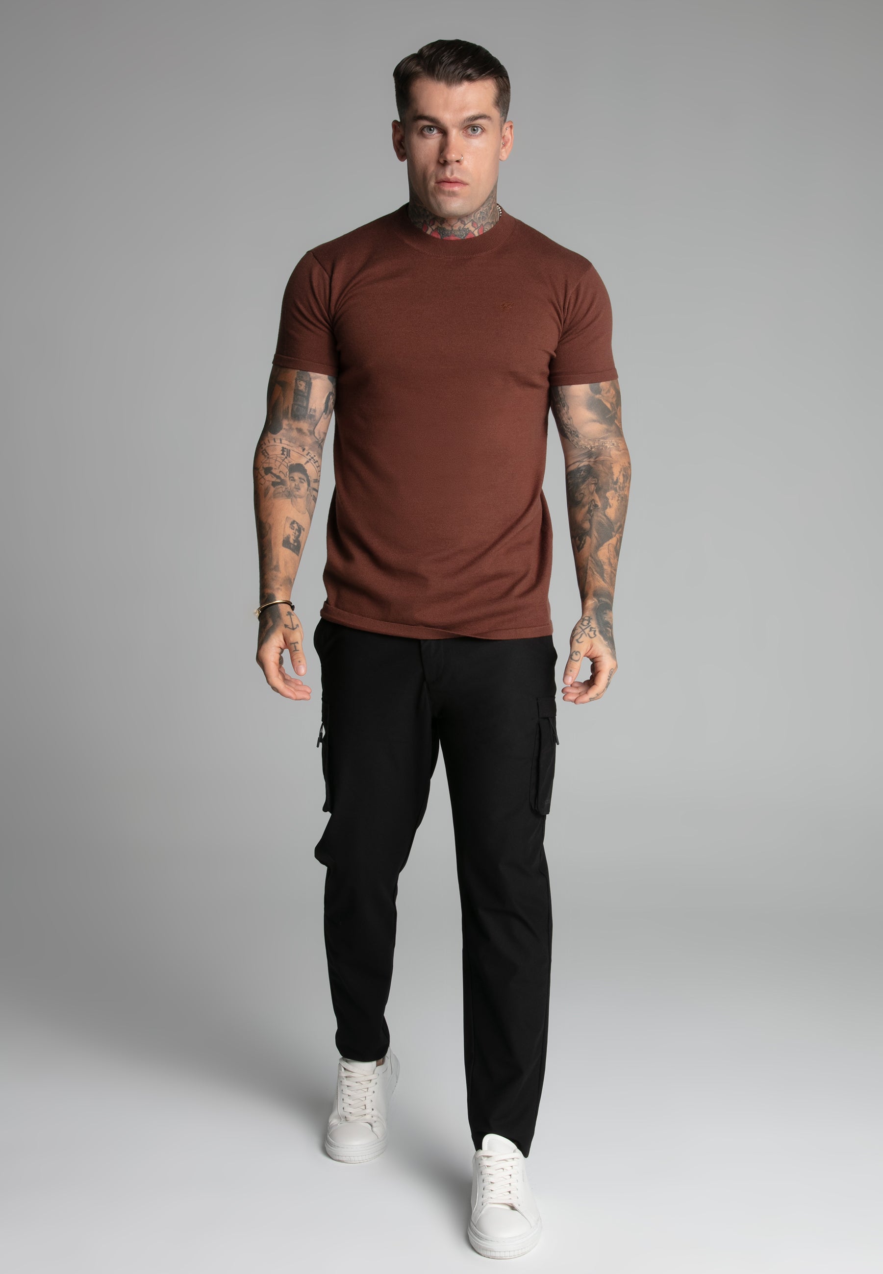 Muscle Fit T-shirt en Brown T-shirts SikSilk