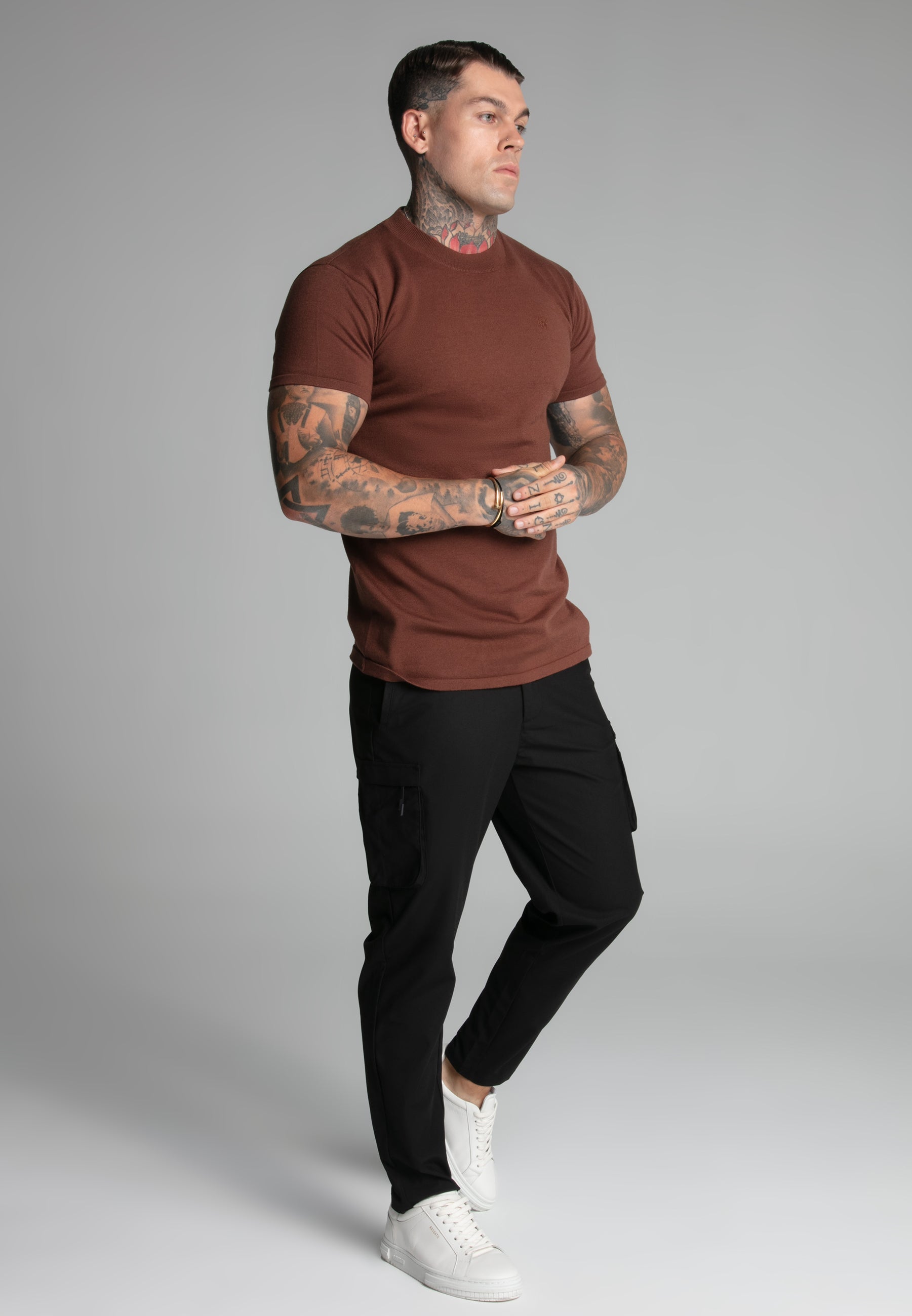 Muscle Fit T-shirt en Brown T-shirts SikSilk