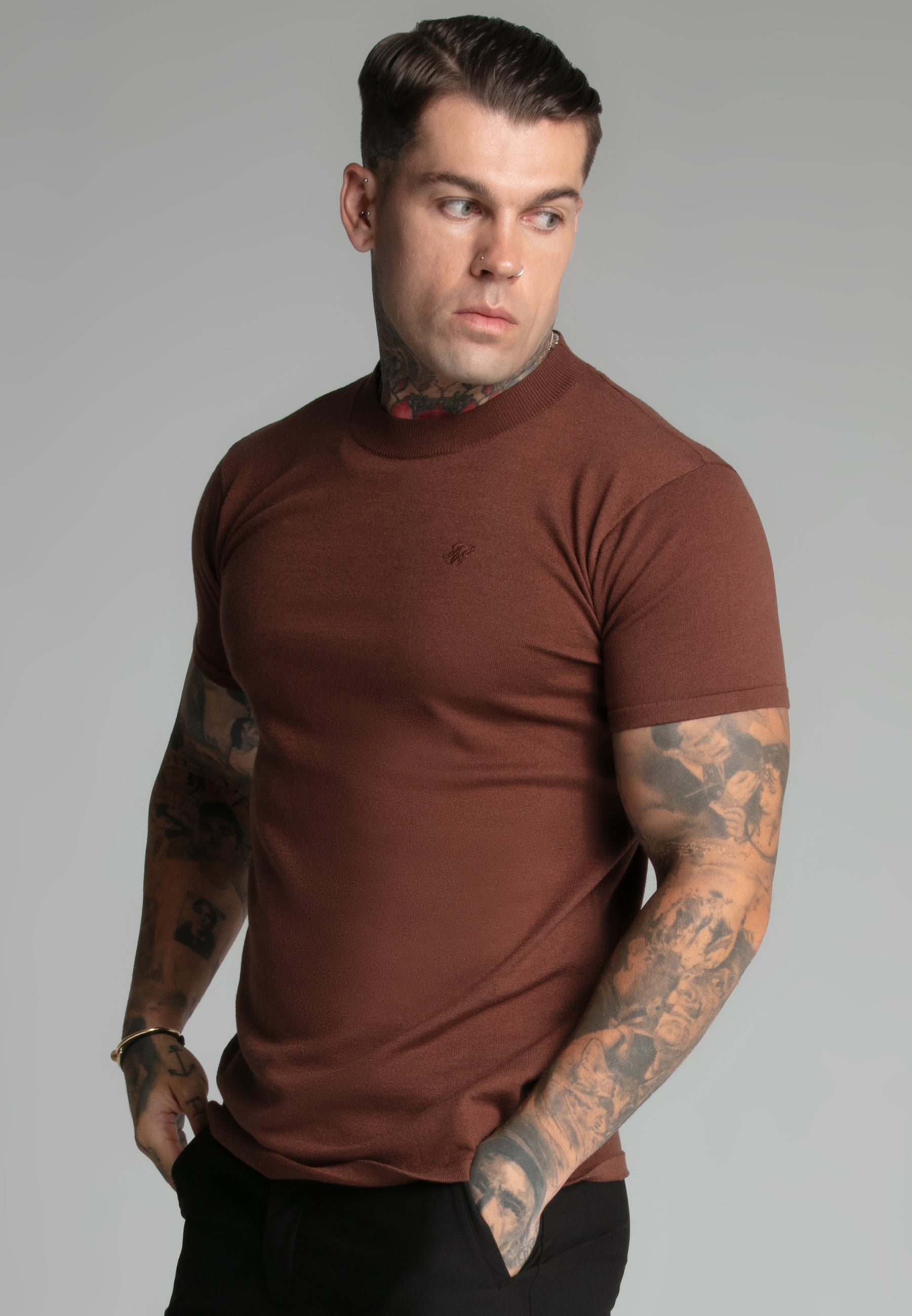 Muscle Fit T-shirt en Brown T-shirts SikSilk