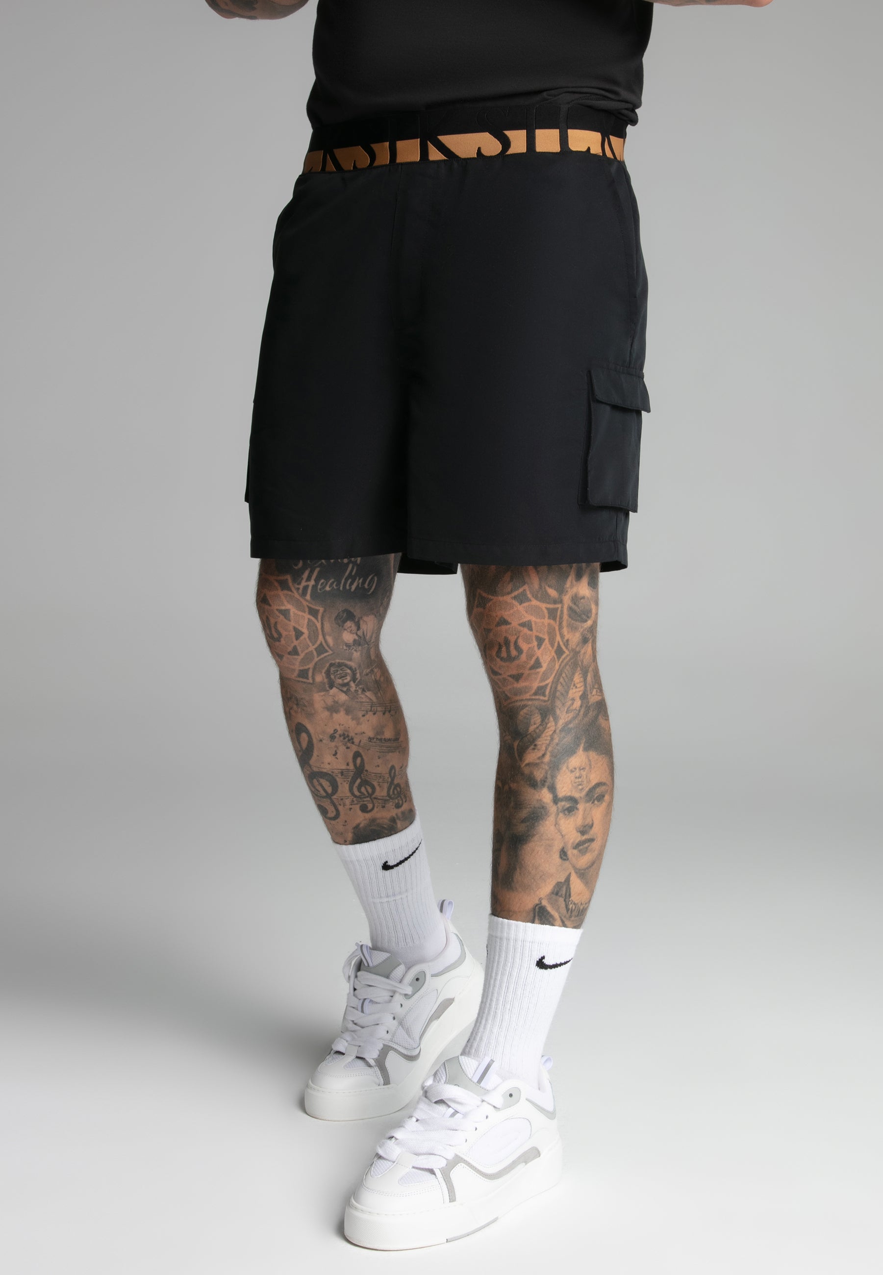 Cargo Swim Short in Black Pantalons de bain SikSilk