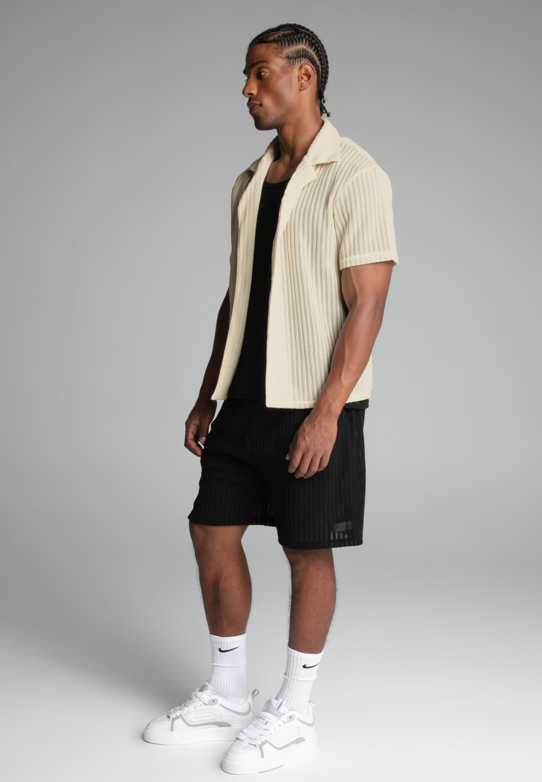 Textured Resort Shirt in Ecru Chemises SikSilk