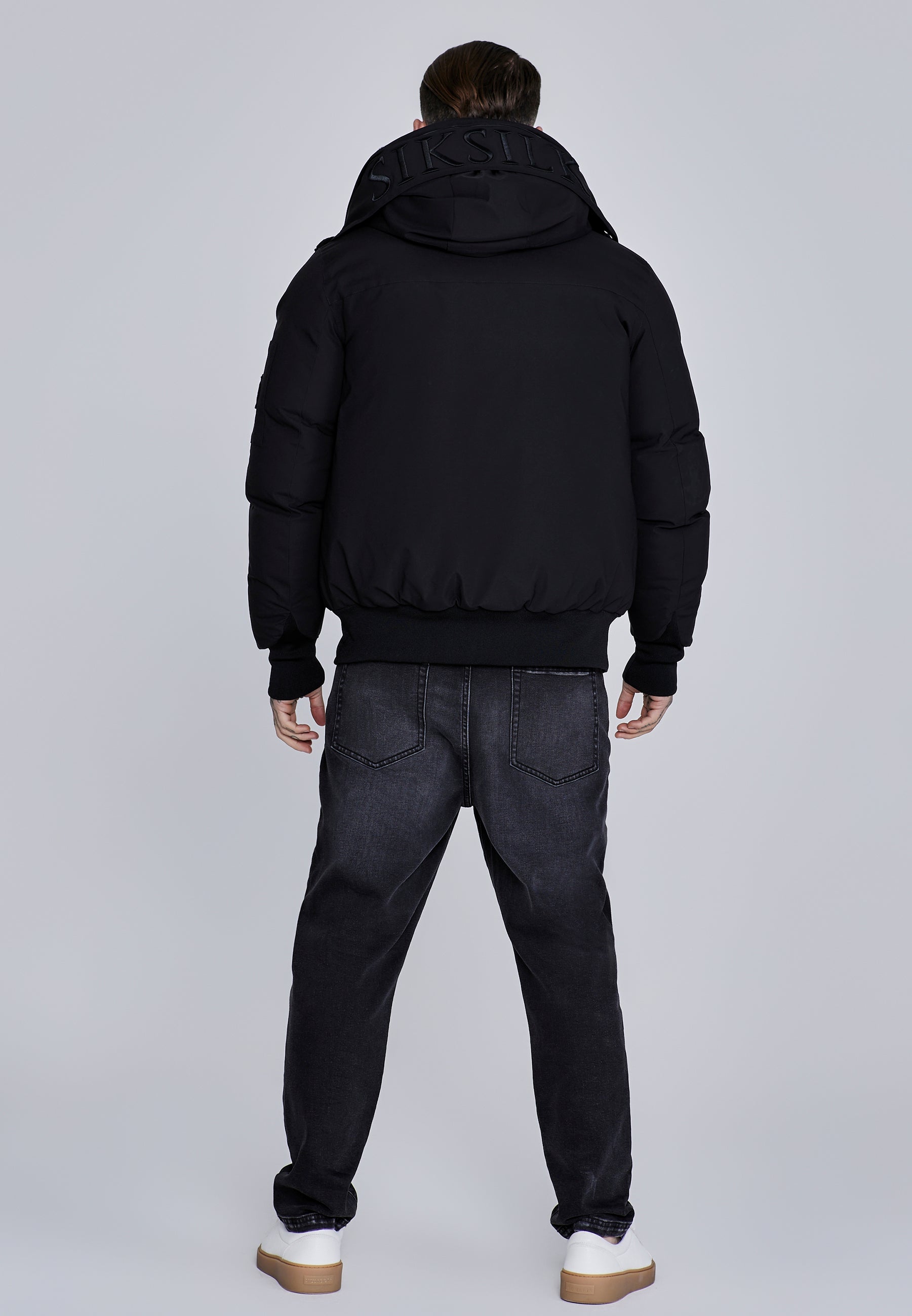 Hooded Bomber Jacket in Black Vestes SikSilk