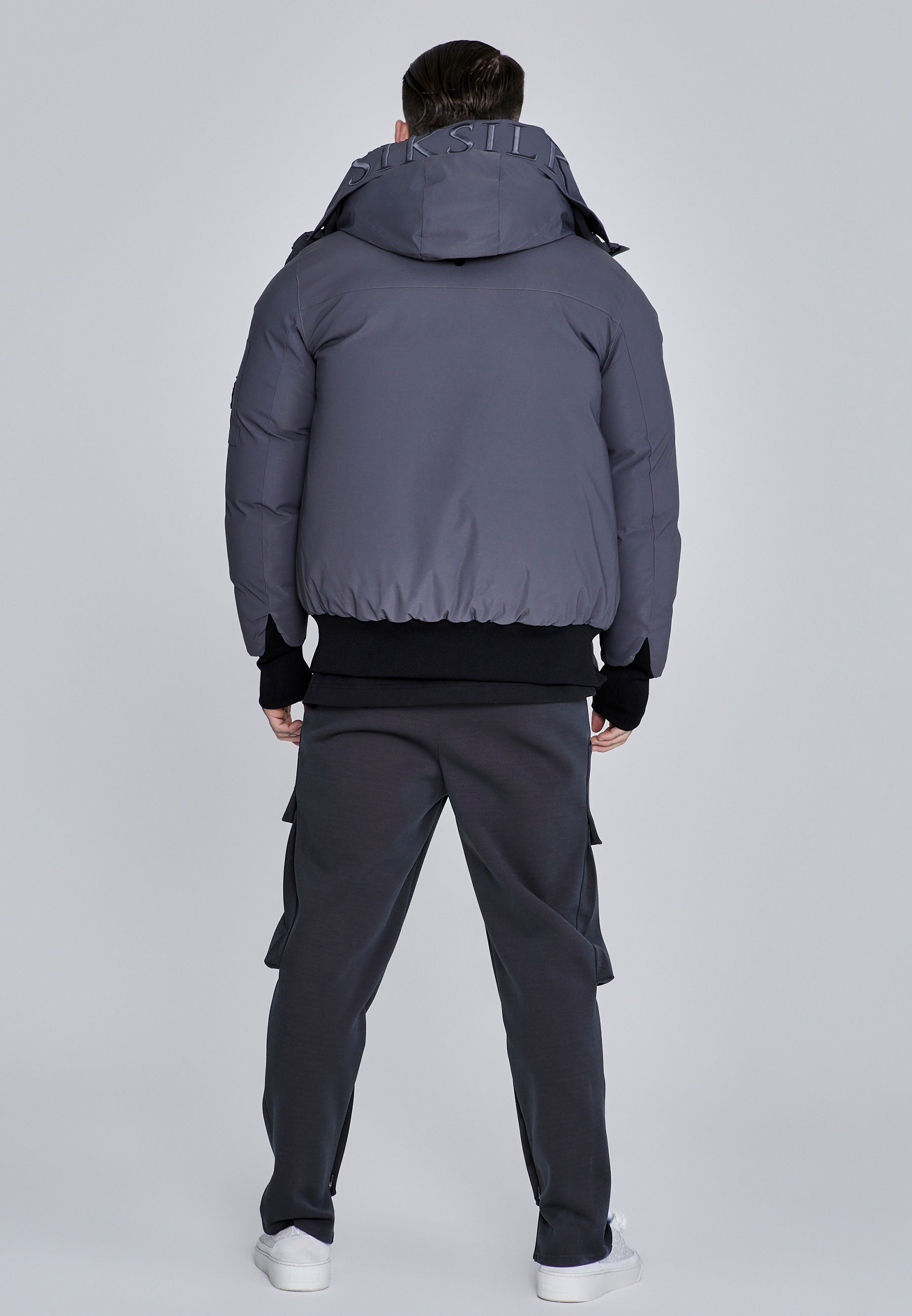 Hooded Bomber Jacket in Grey Vestes SikSilk