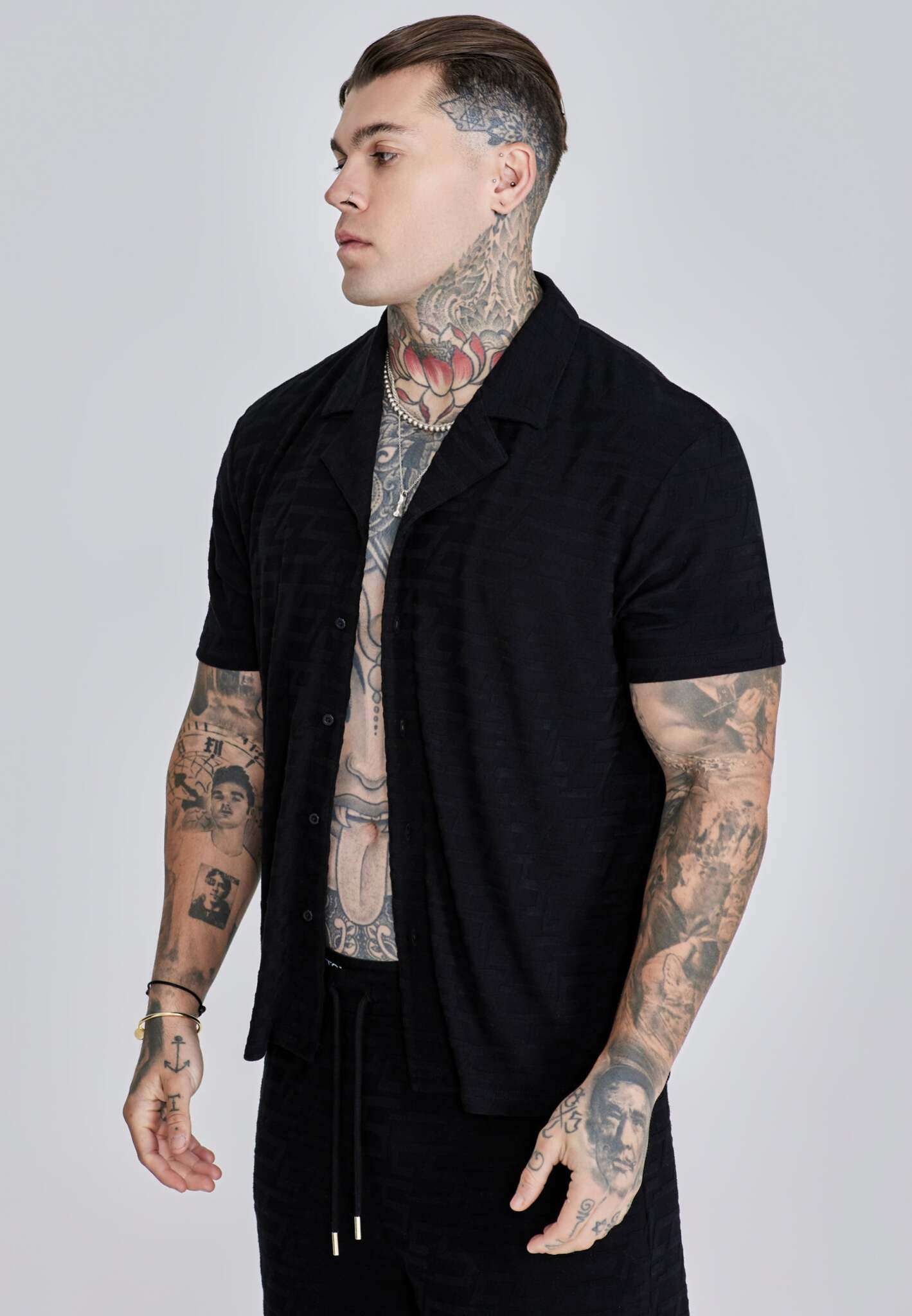 Towelling Shirt in Black Chemises SikSilk