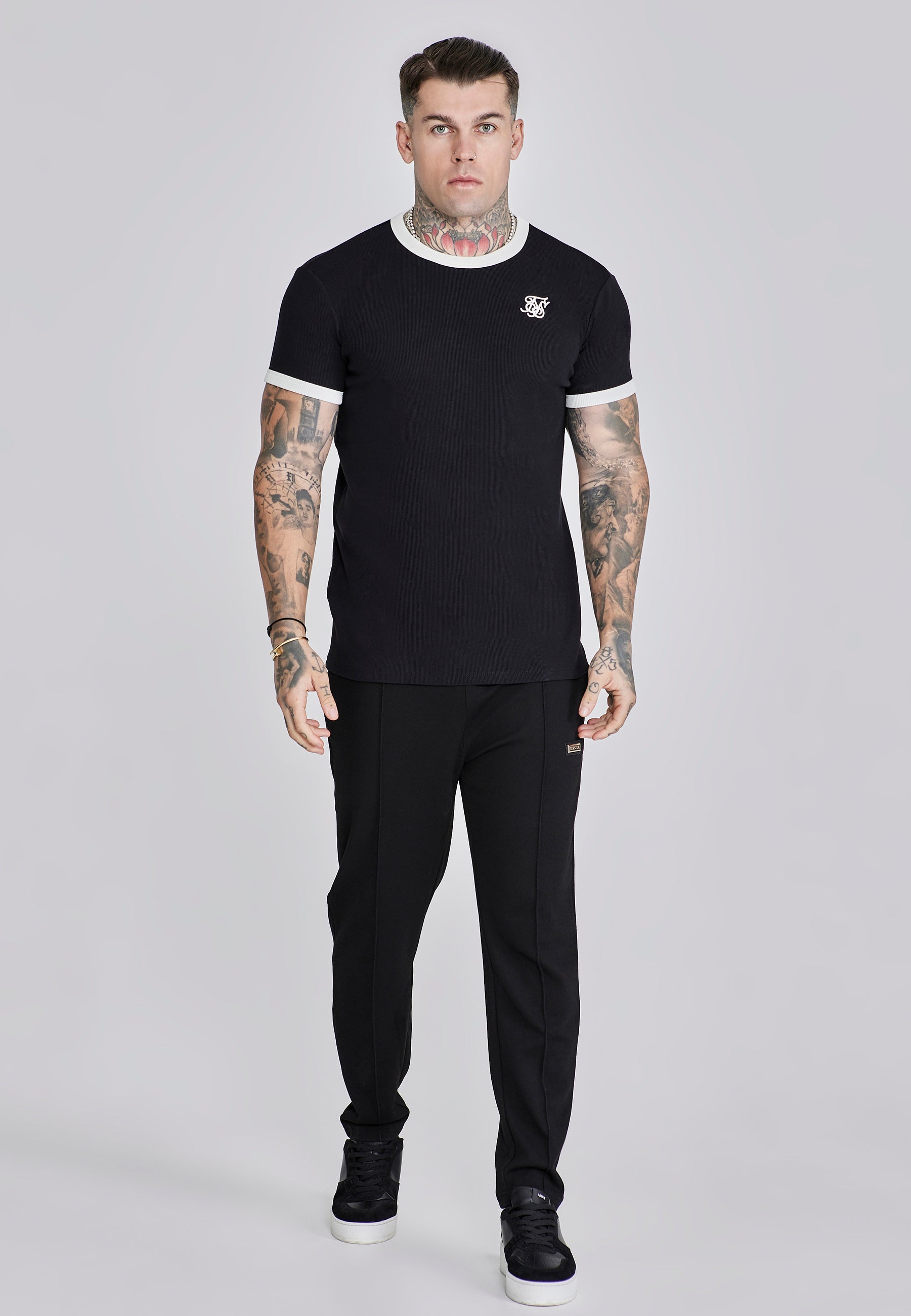 T-shirt Ribbed Ringer in Black T-shirts SikSilk