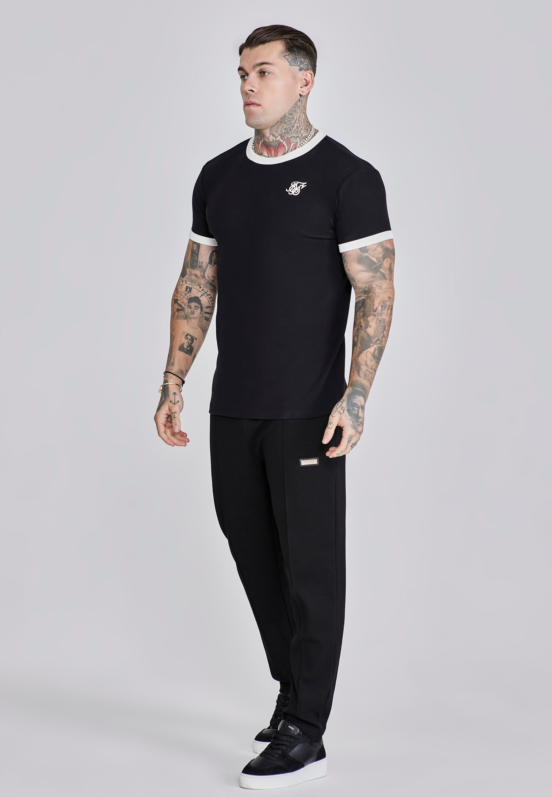 T-shirt Ribbed Ringer in Black T-shirts SikSilk