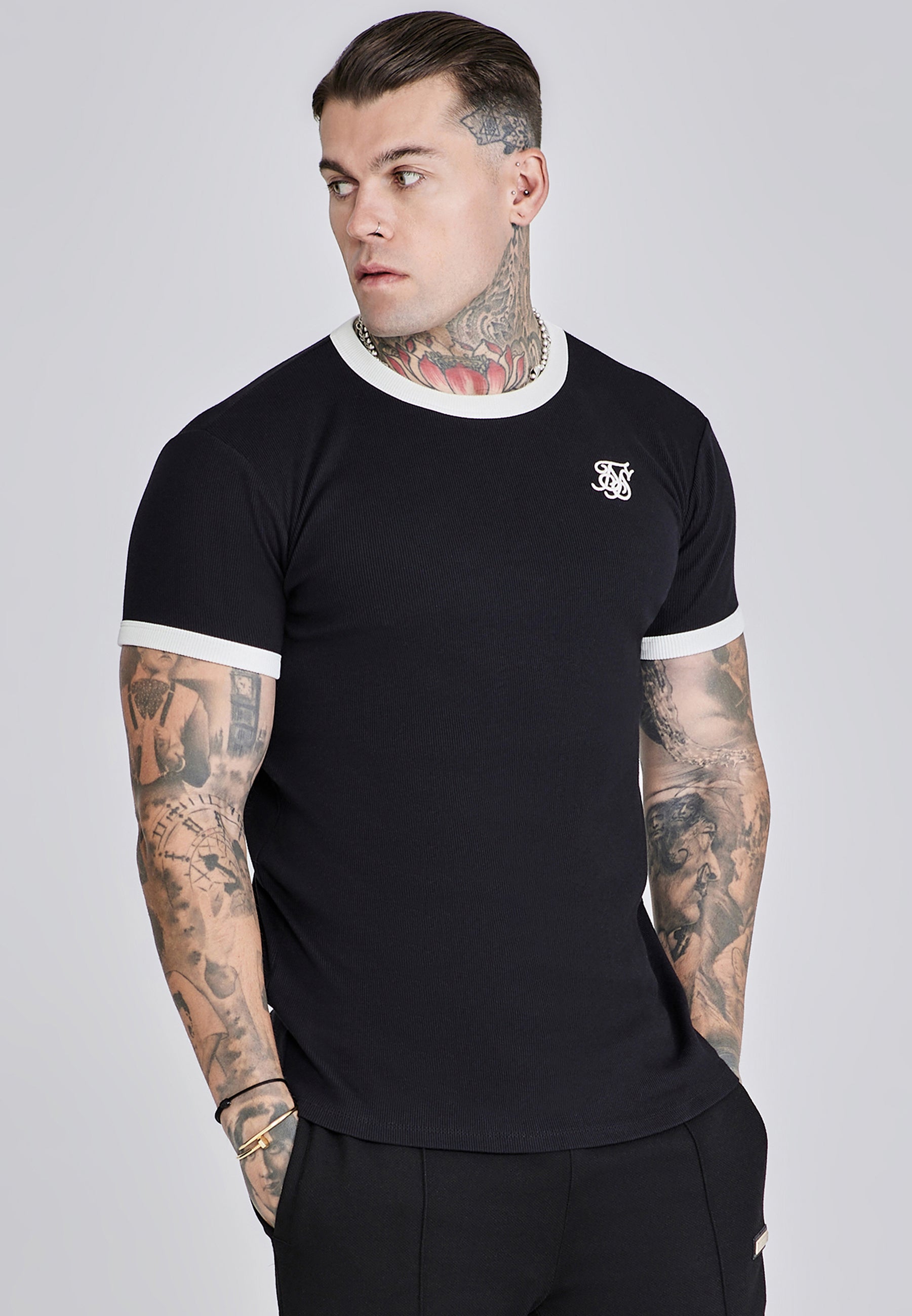 T-shirt Ribbed Ringer in Black T-shirts SikSilk