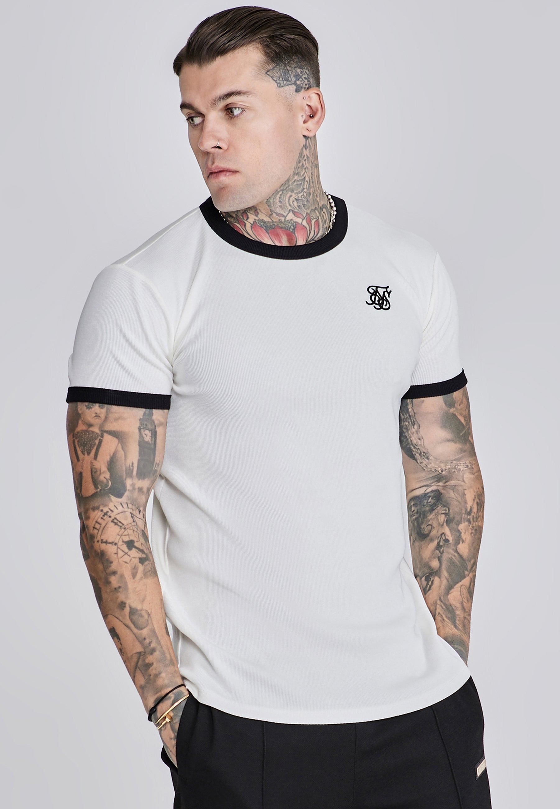 T-shirt Ribbed Ringer en écru T-shirts SikSilk