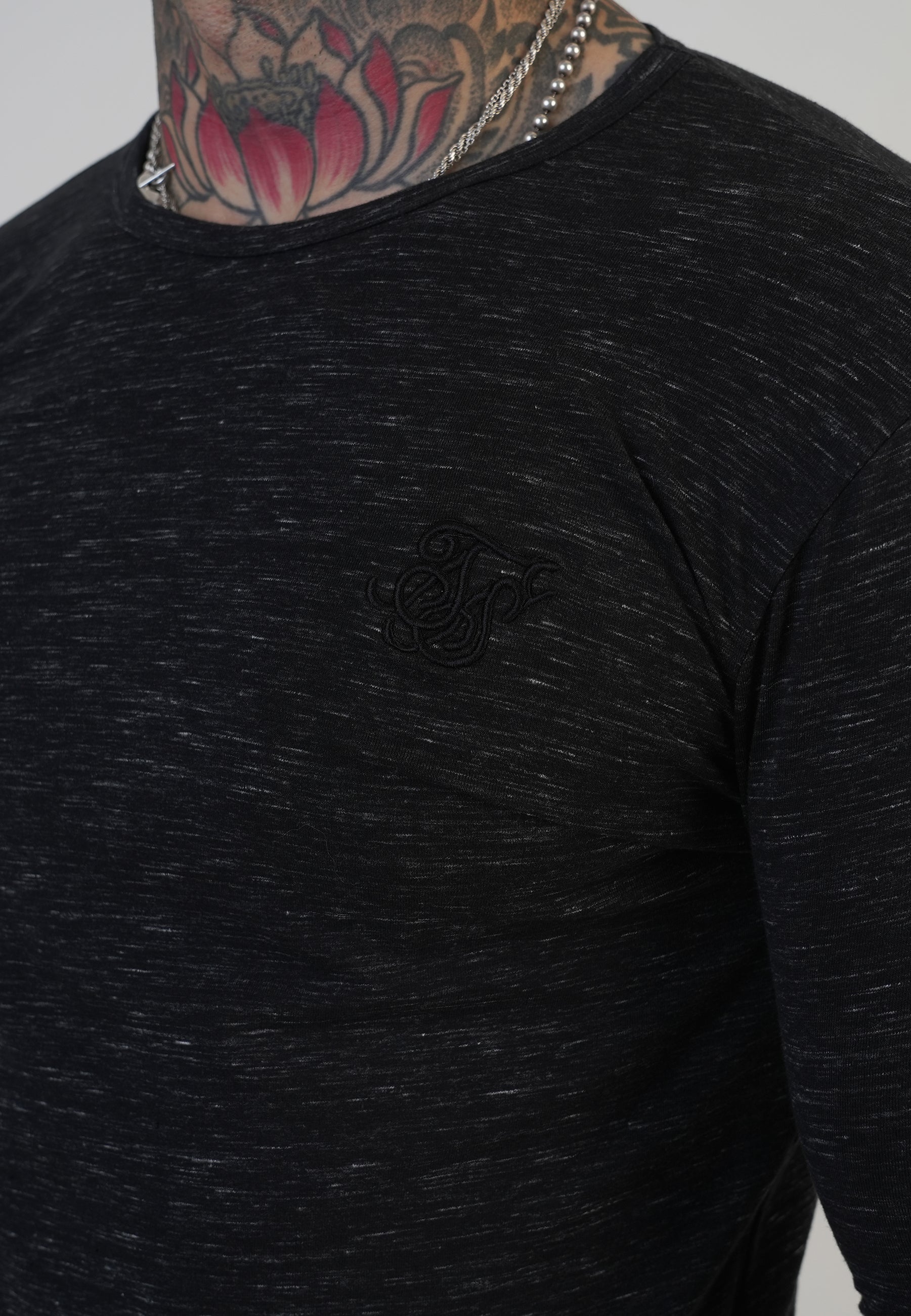 Long Sleeve Marl T-Shirt in Black T-shirts SikSilk