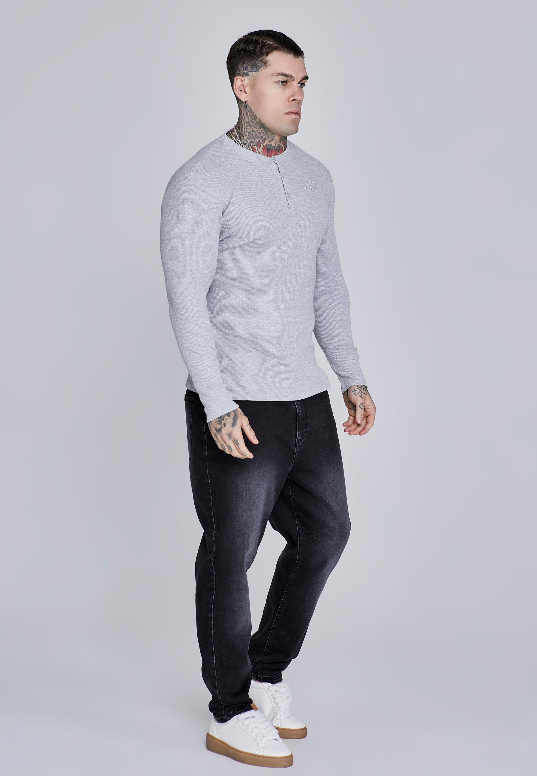 T-shirt Henley in Grey Marl T-shirts SikSilk