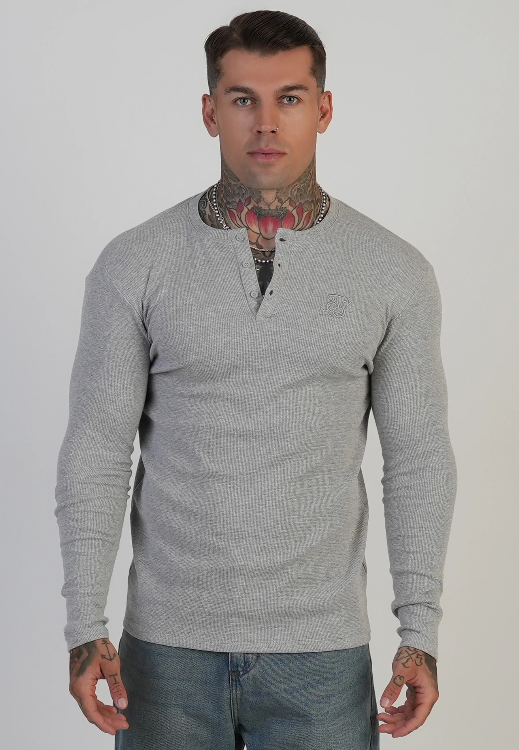 T-shirt Henley en Grey Marl