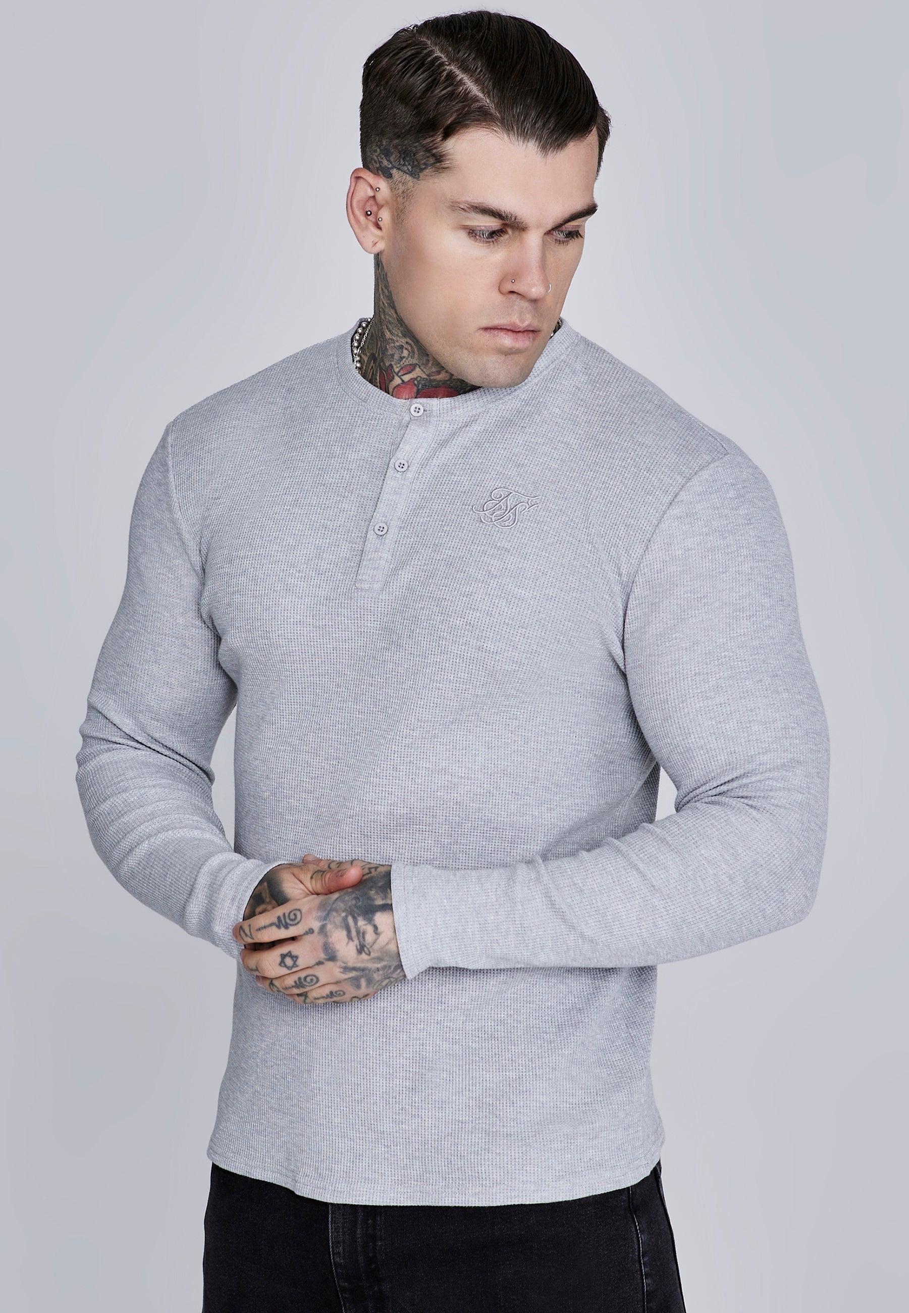 T-shirt Henley in Grey Marl T-shirts SikSilk