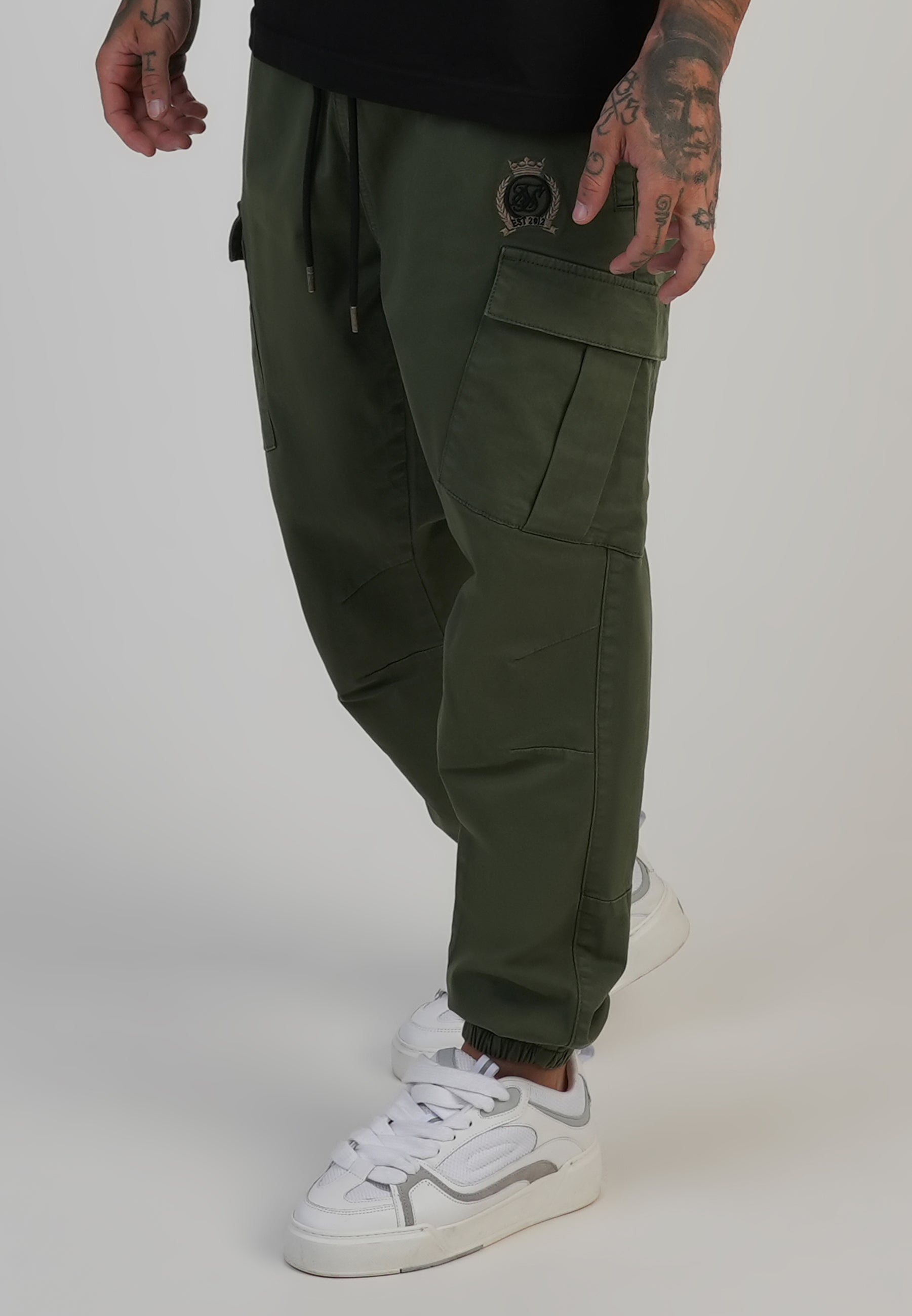 Slim Fit Cargos en Kaki Green Pantalon SikSilk