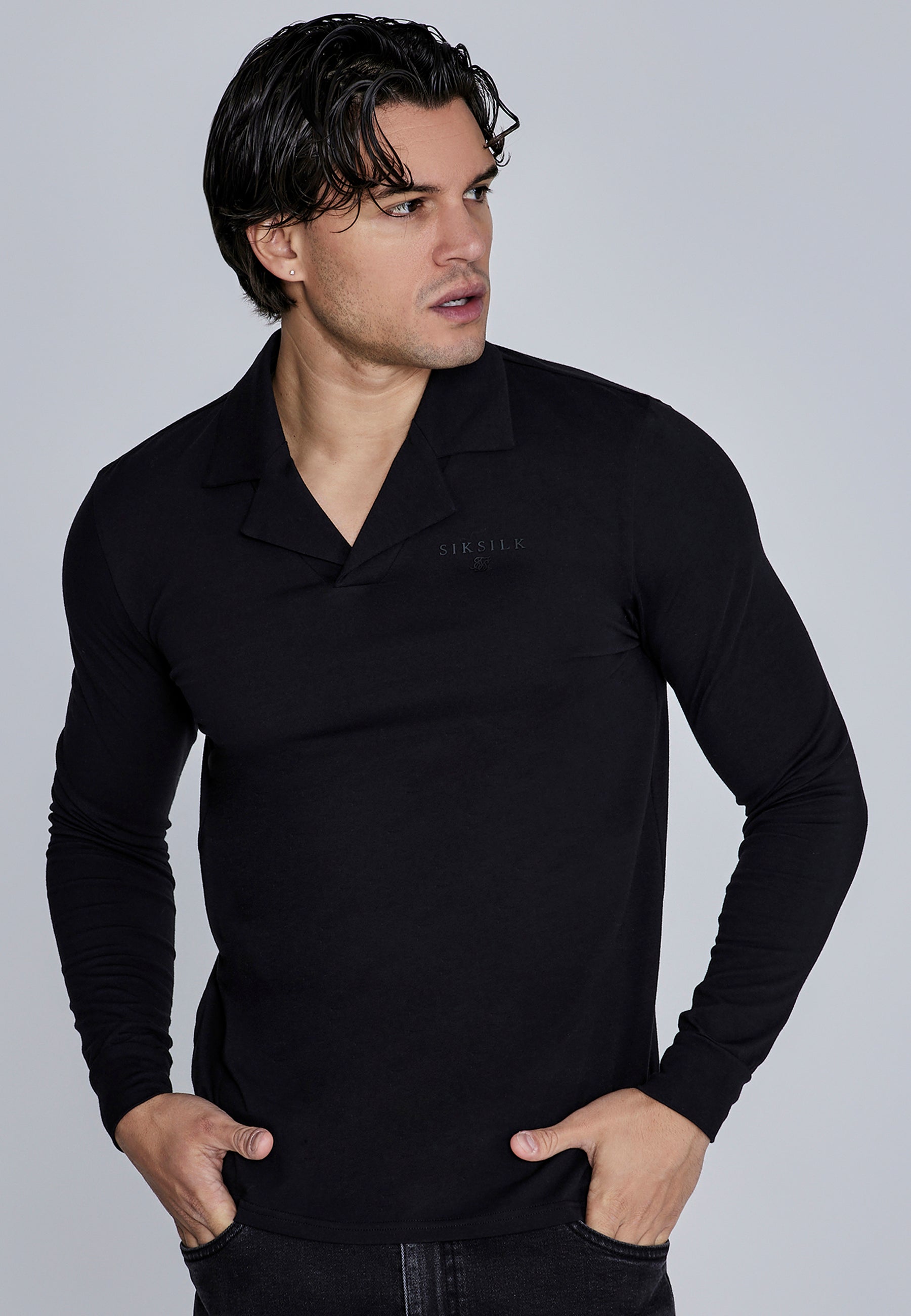 Polo à manches longues en noir T-shirts SikSilk