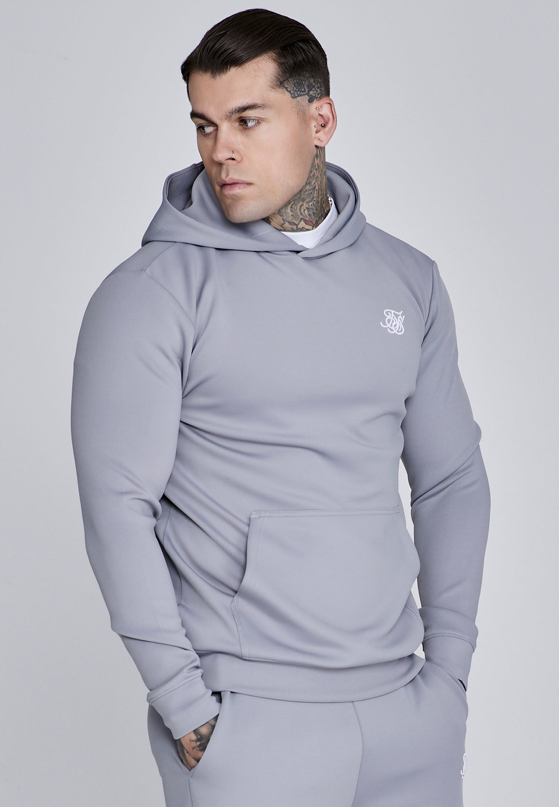 Essentials Poly Hoodie in Grey Sweat à capuche SikSilk