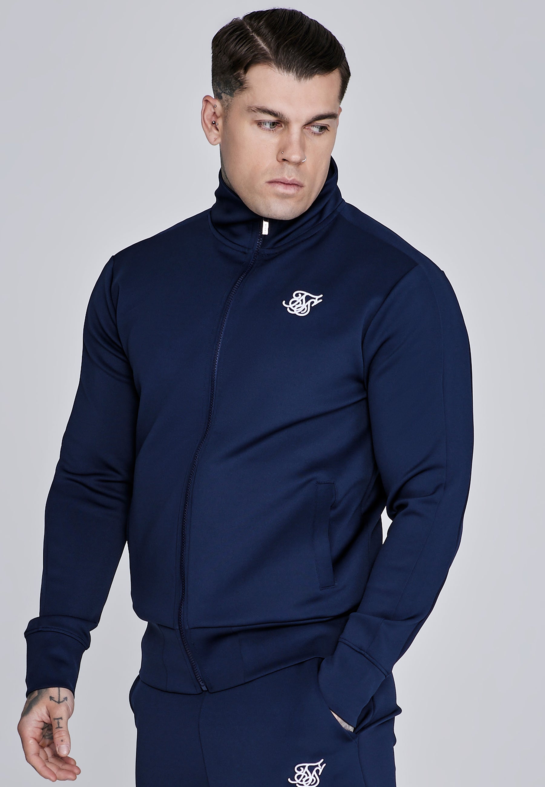 Essentials Poly Track Top in Navy Sweat-shirts SikSilk