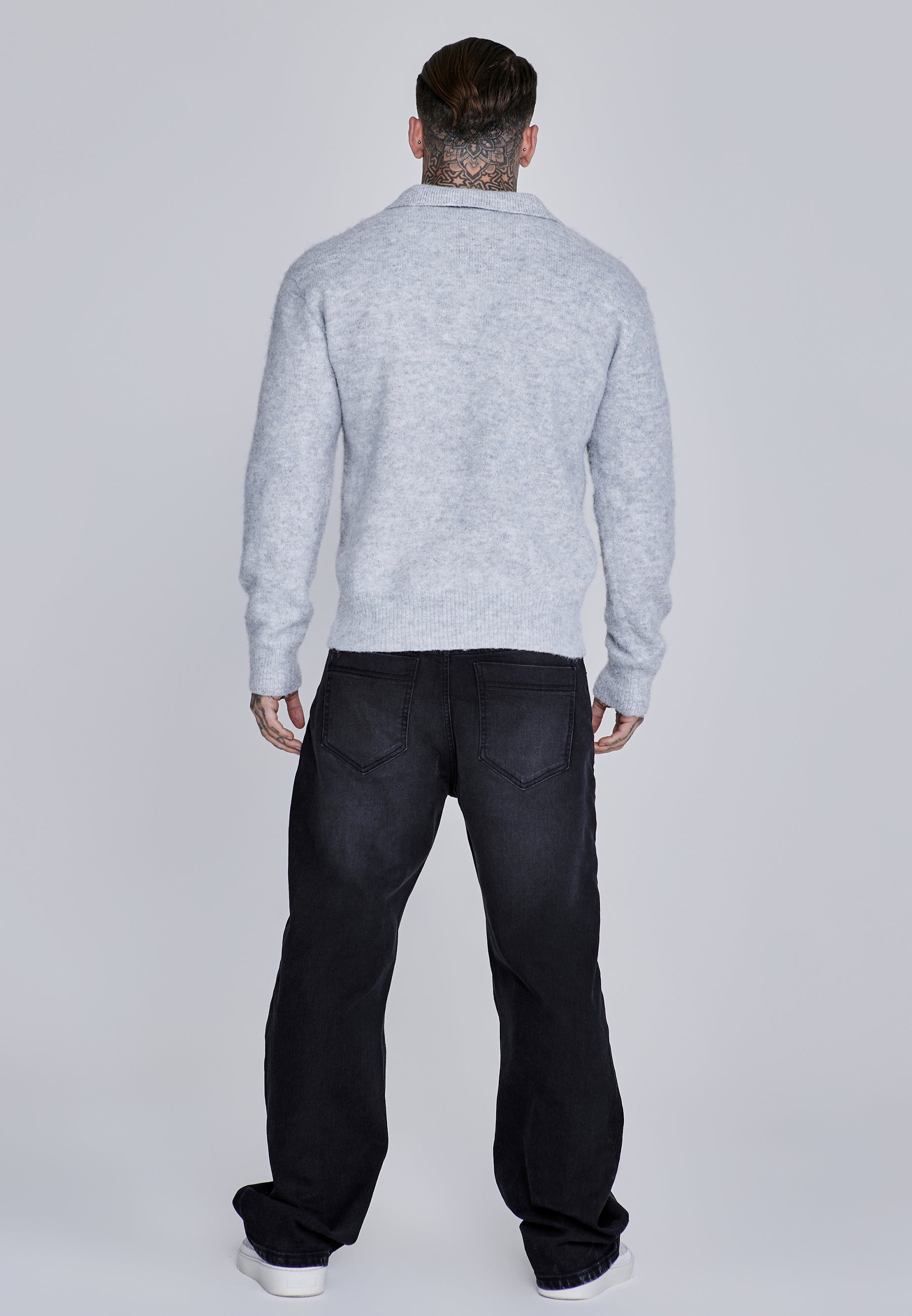 Knitted Polo Sweater in Grey Pulls SikSilk