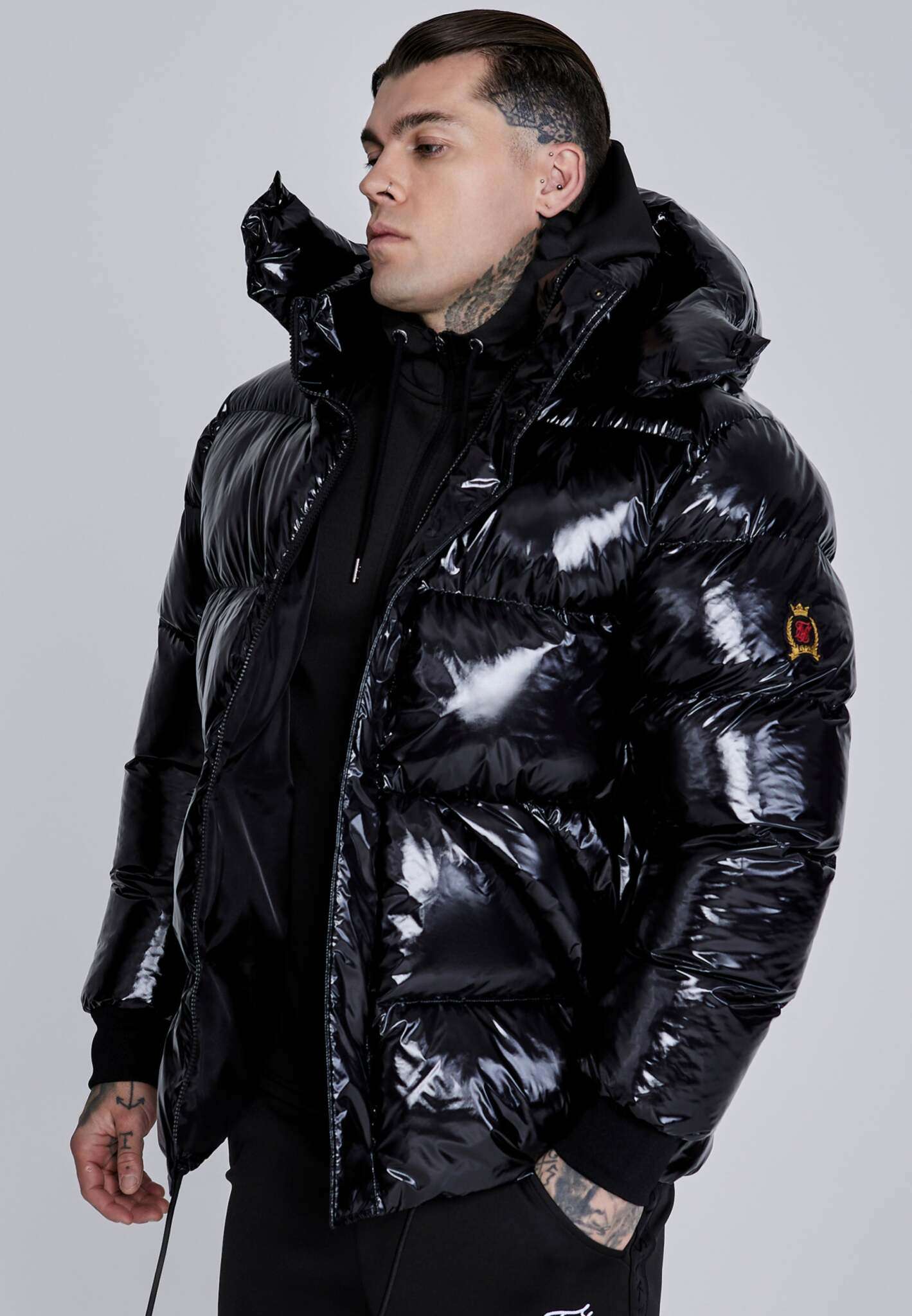 High Shine Puffer Jacket in Black Vestes SikSilk