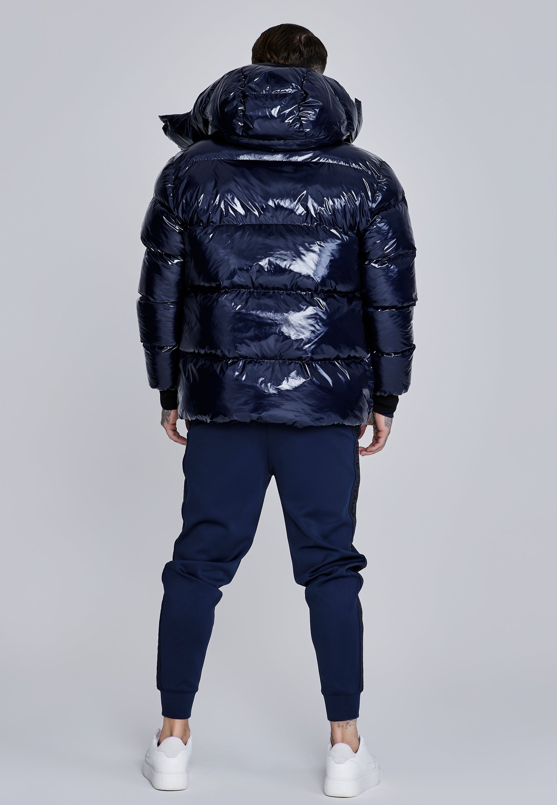 High Shine Puffer Jacket in Dark Navy Vestes SikSilk