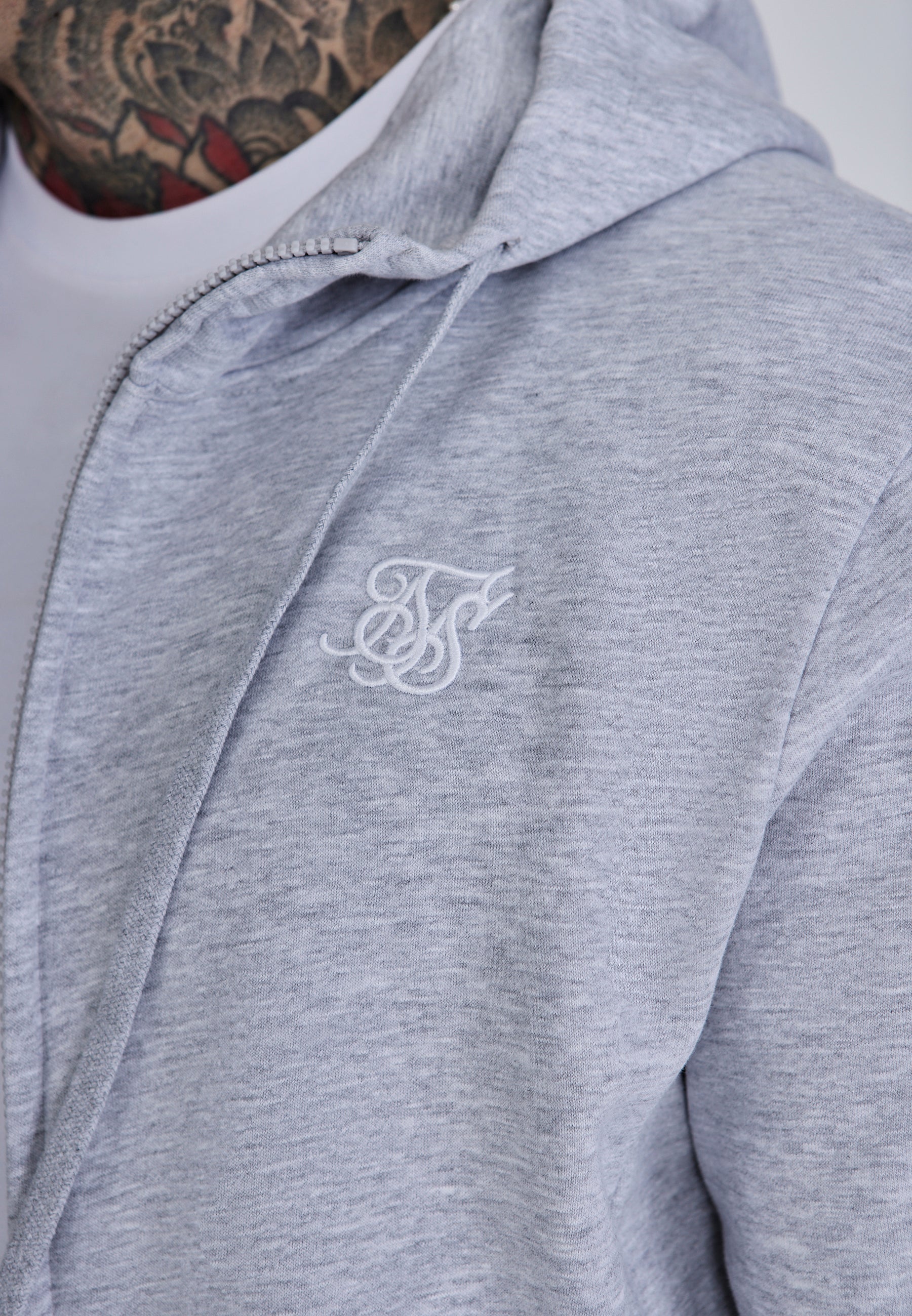 Essentials Full Zip Hoodie in Grey Marl Vestes à capuche SikSilk