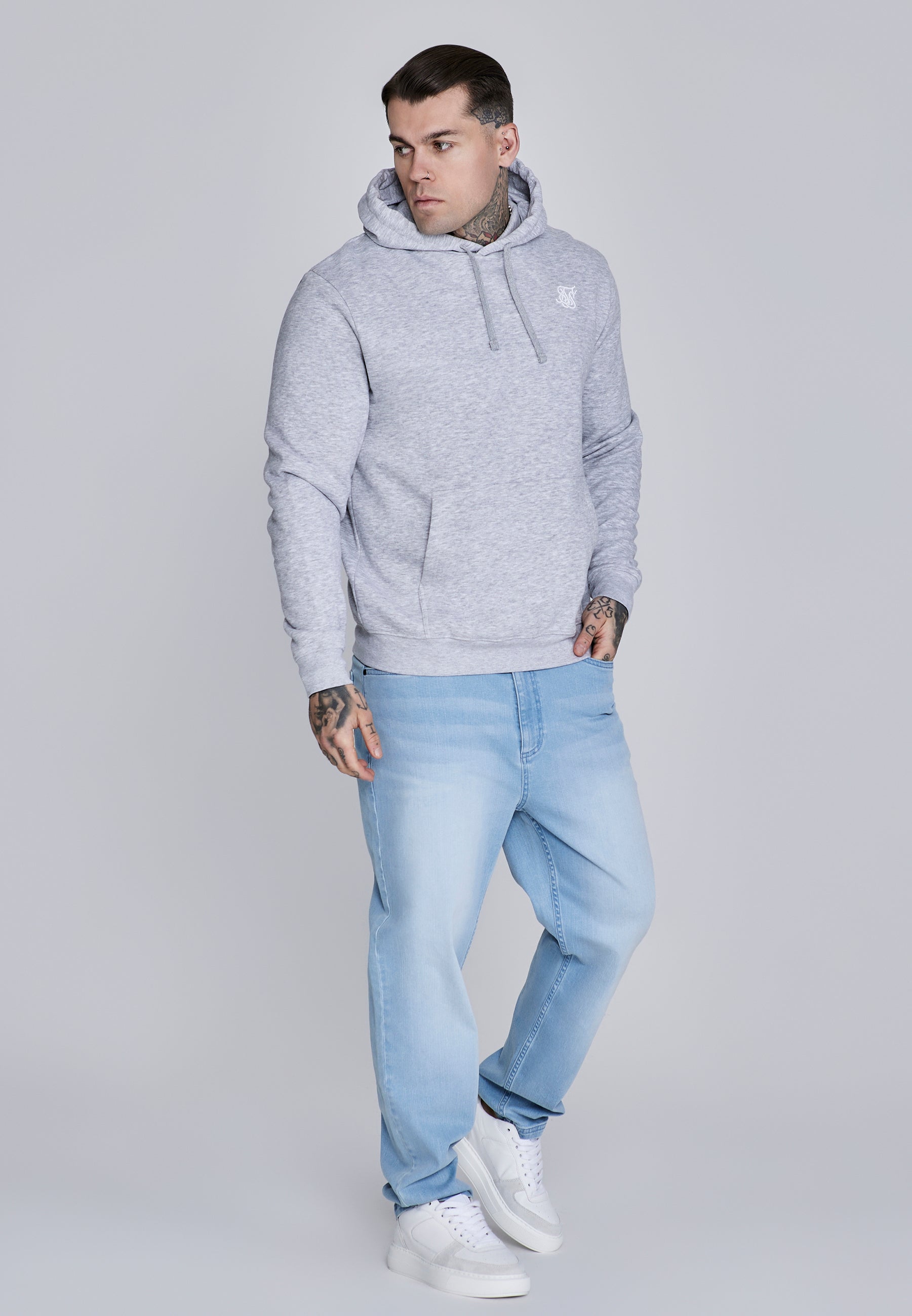Essentials Hoodie in Grey Marl Sweat à capuche SikSilk