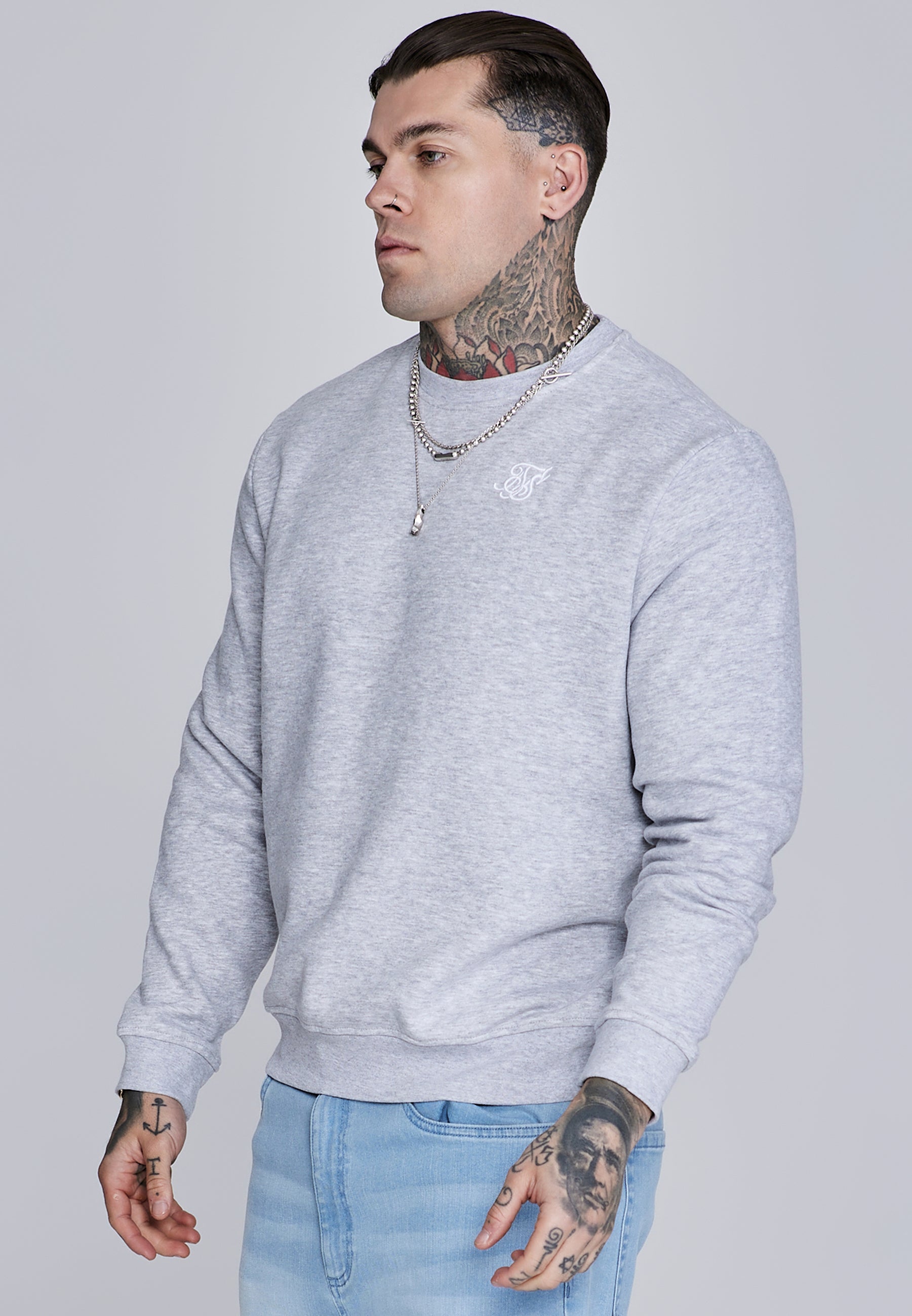 Sweat Essentials in Grey Marl Sweatshirts SikSilk