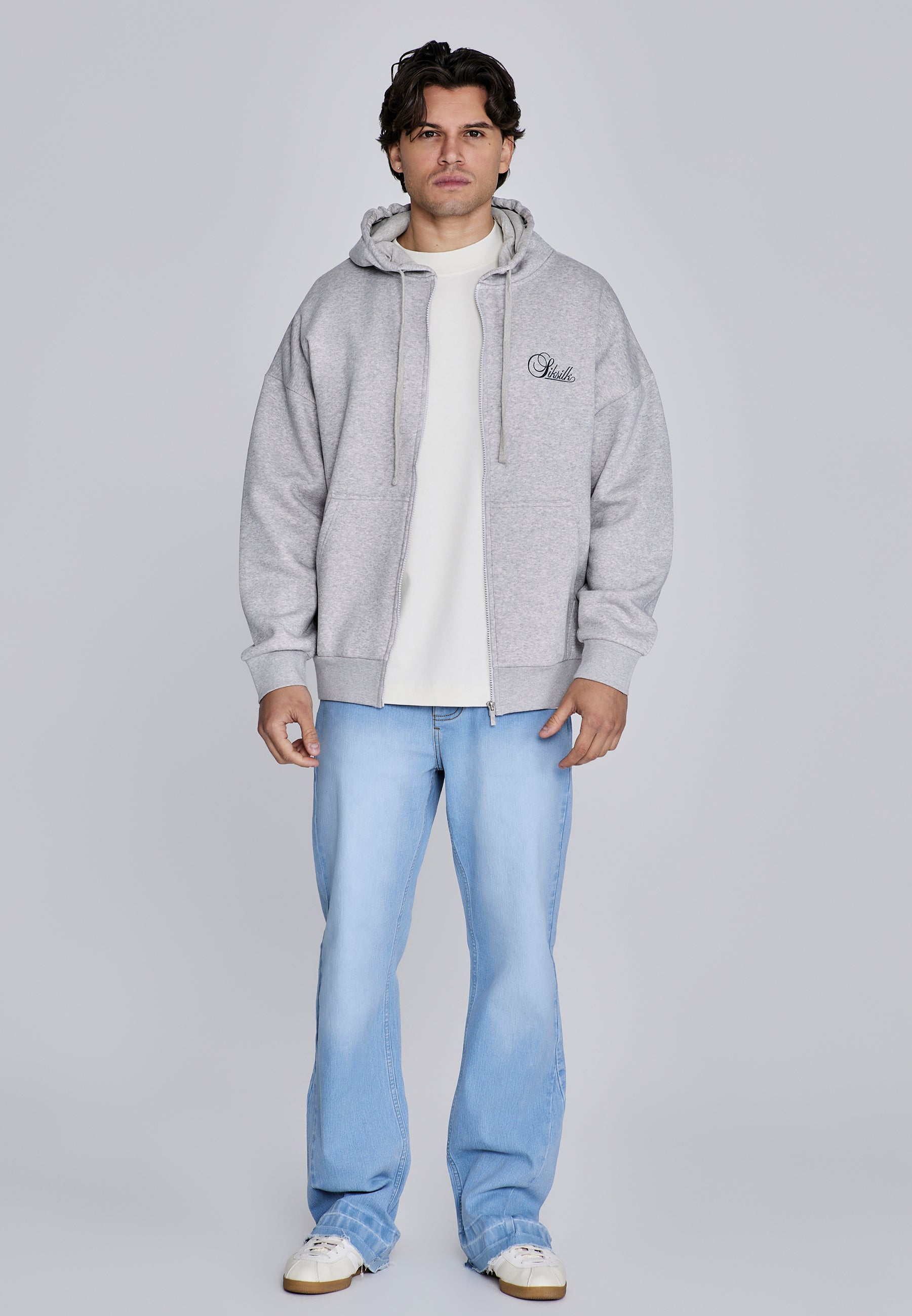 Essentials Full Zip Hoodie in Grey Marl Vestes à capuche SikSilk